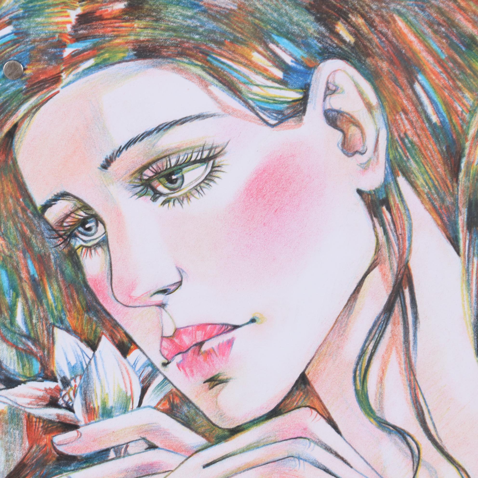 Maria Ramazanova Colored Pencil Drawing of Female Figures, 2020