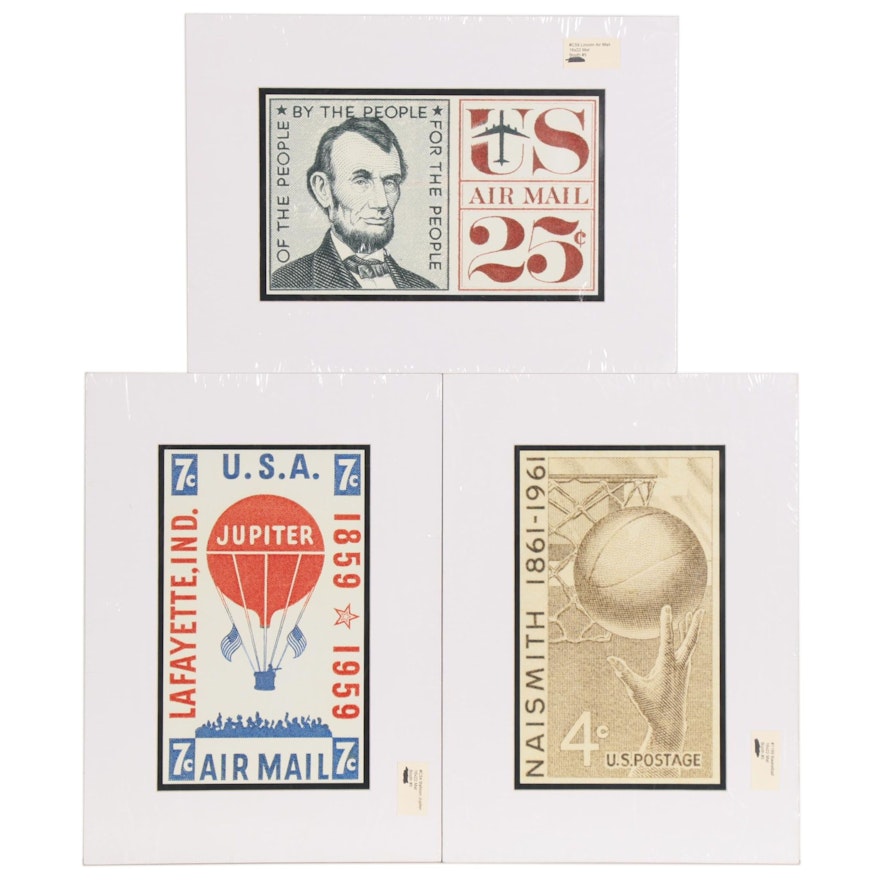 Giclée Prints with Stamps Featuring 1961 4-Cent Naismith Basketball Issue