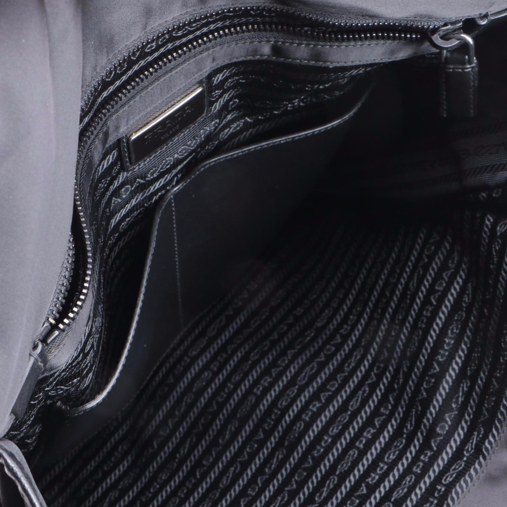 Prada Logo Black Nylon Messenger Bag with Saffiano Leather Trim