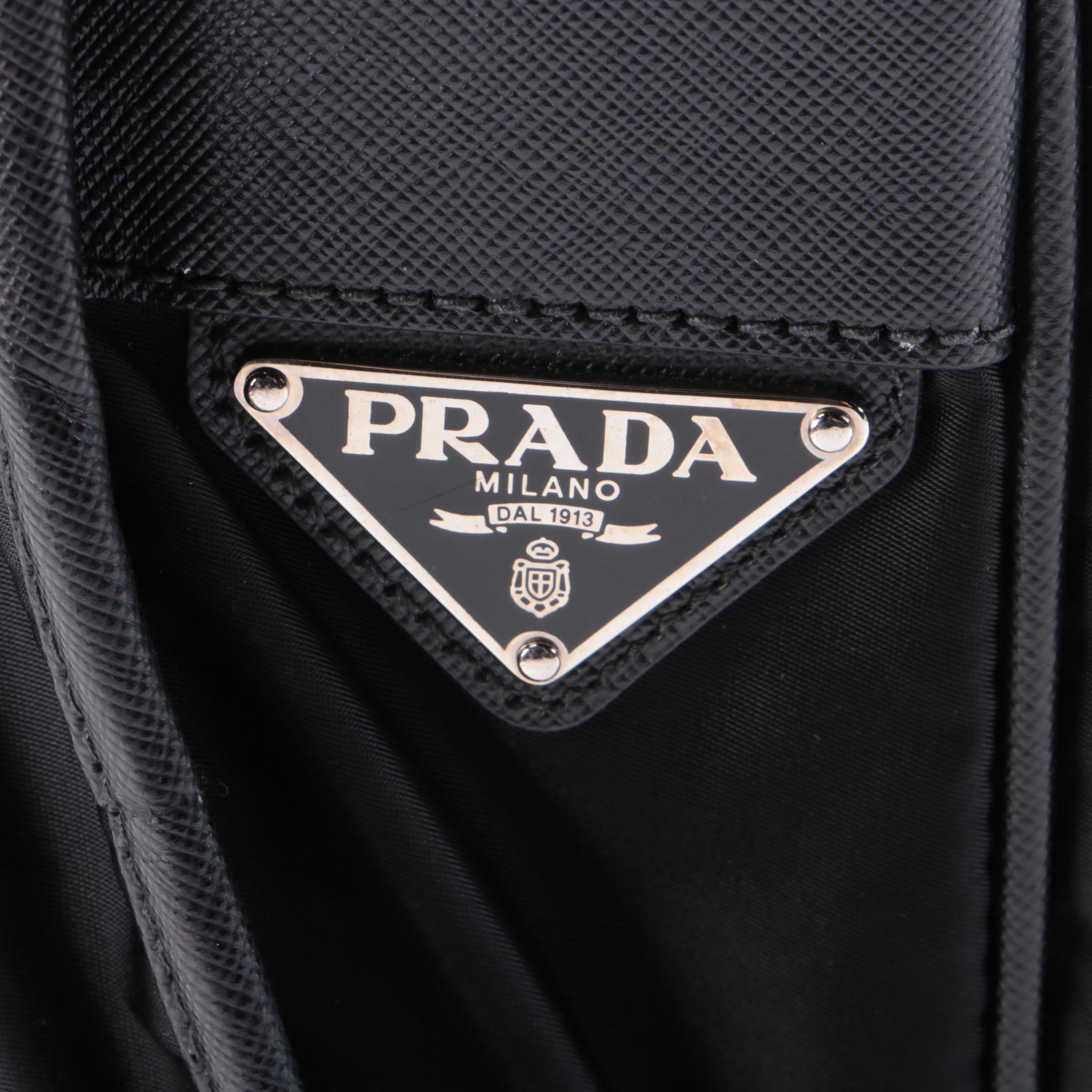 Prada Logo Black Nylon Messenger Bag with Saffiano Leather Trim