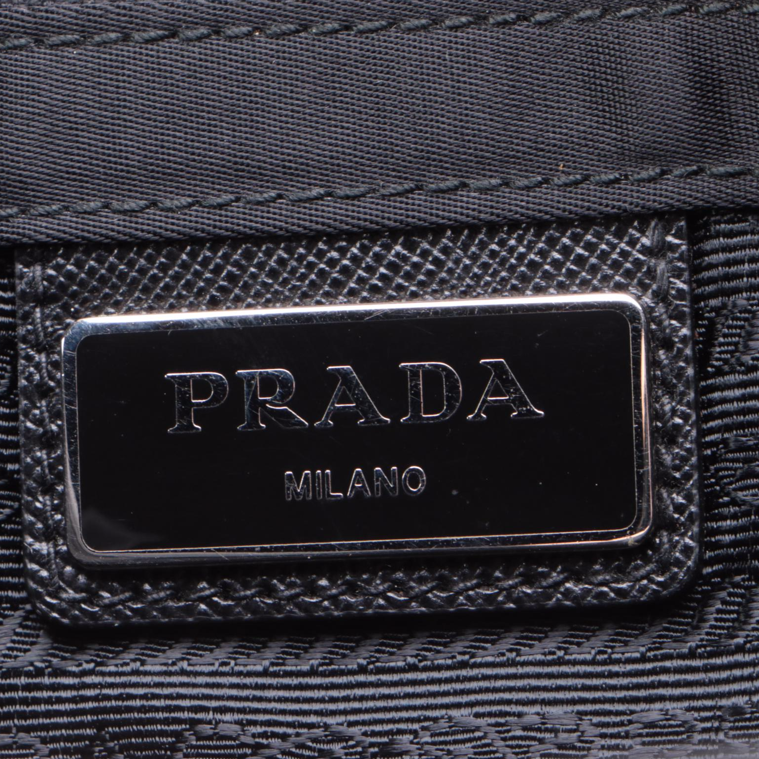 Prada Logo Black Nylon Messenger Bag with Saffiano Leather Trim