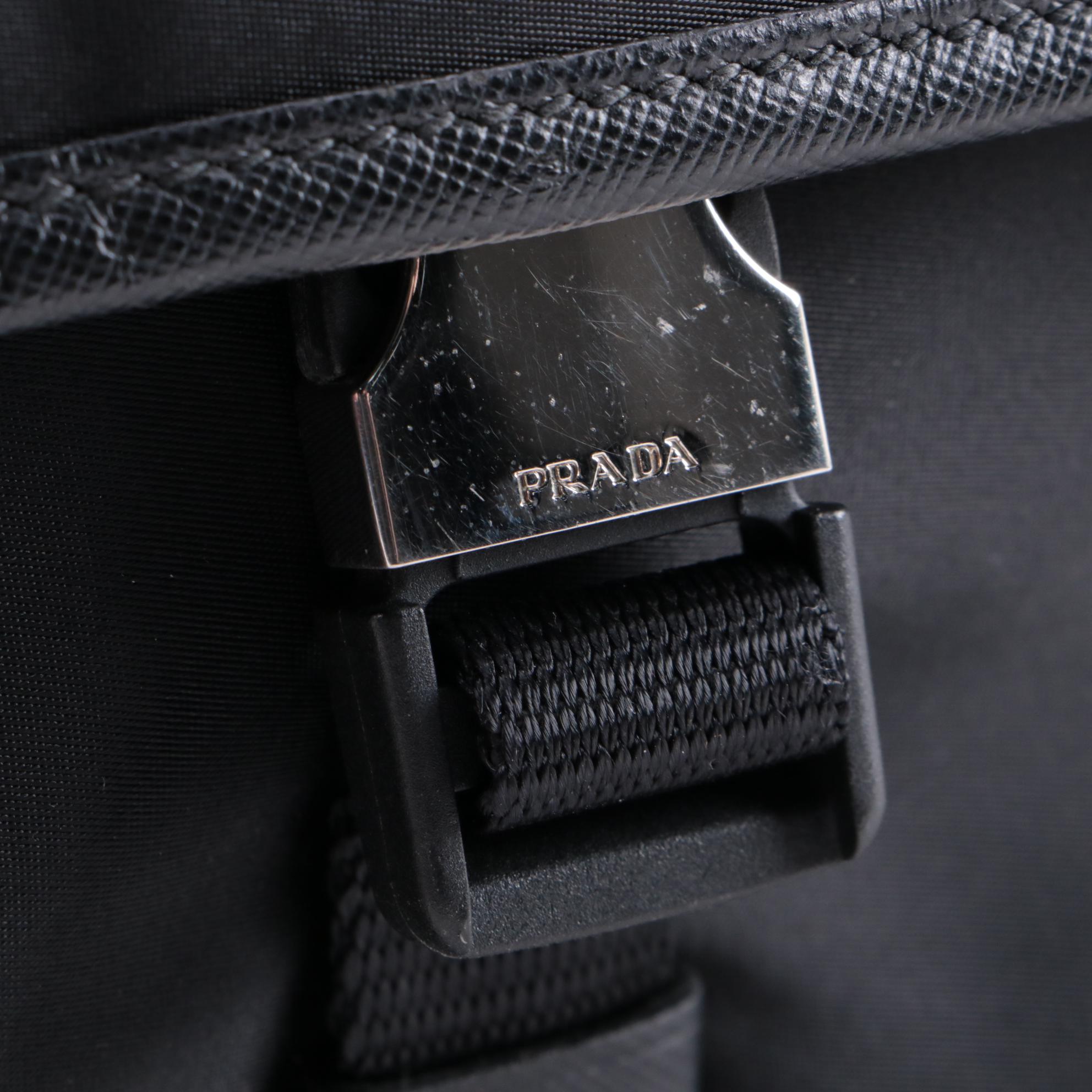 Prada Logo Black Nylon Messenger Bag with Saffiano Leather Trim