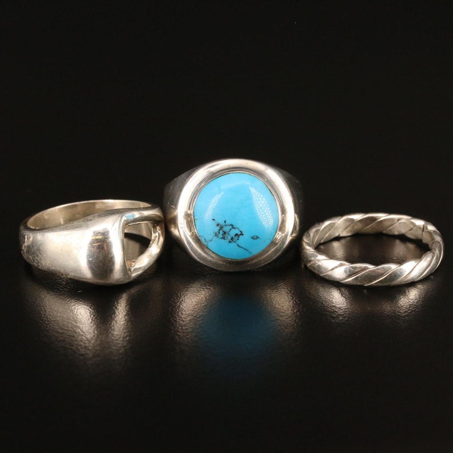 Sterling Turquoise Inlay Ring, Twist and Geometric Bands