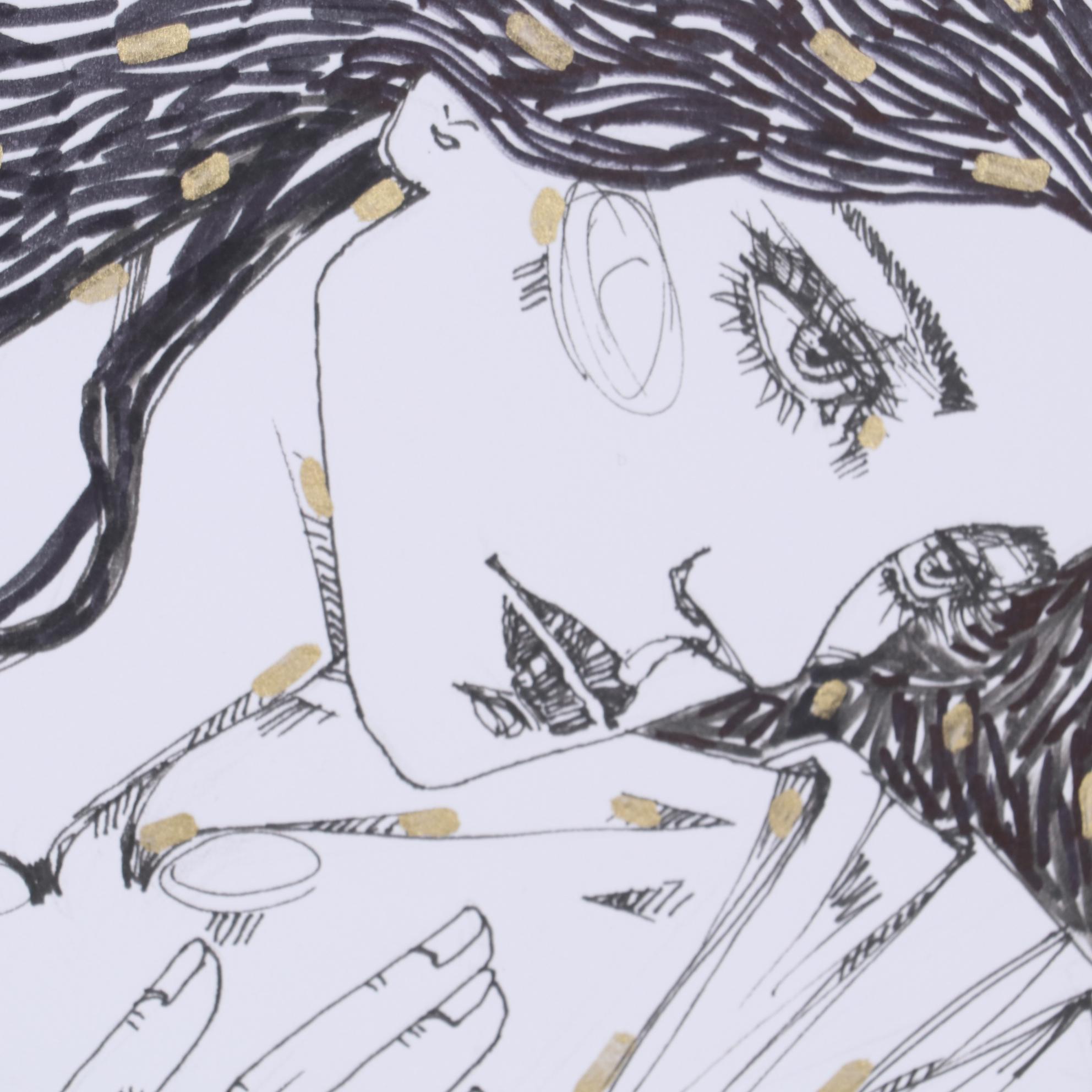 Maria Ramazanova Stylized Ink Drawing of Woman, 2020