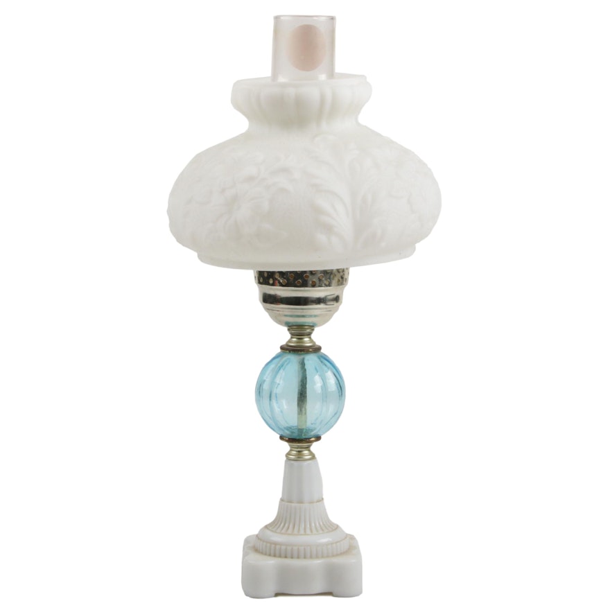 Victorian Style Parlor Oil Lamp with Milk Glass Shade, Mid to Late 20th Century