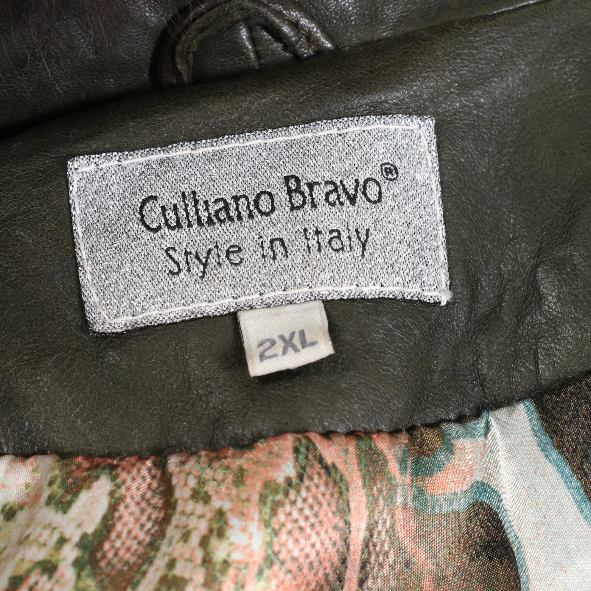 Culliano Bravo Embellished Olive Leather Jacket with Tanuki Fur Trim