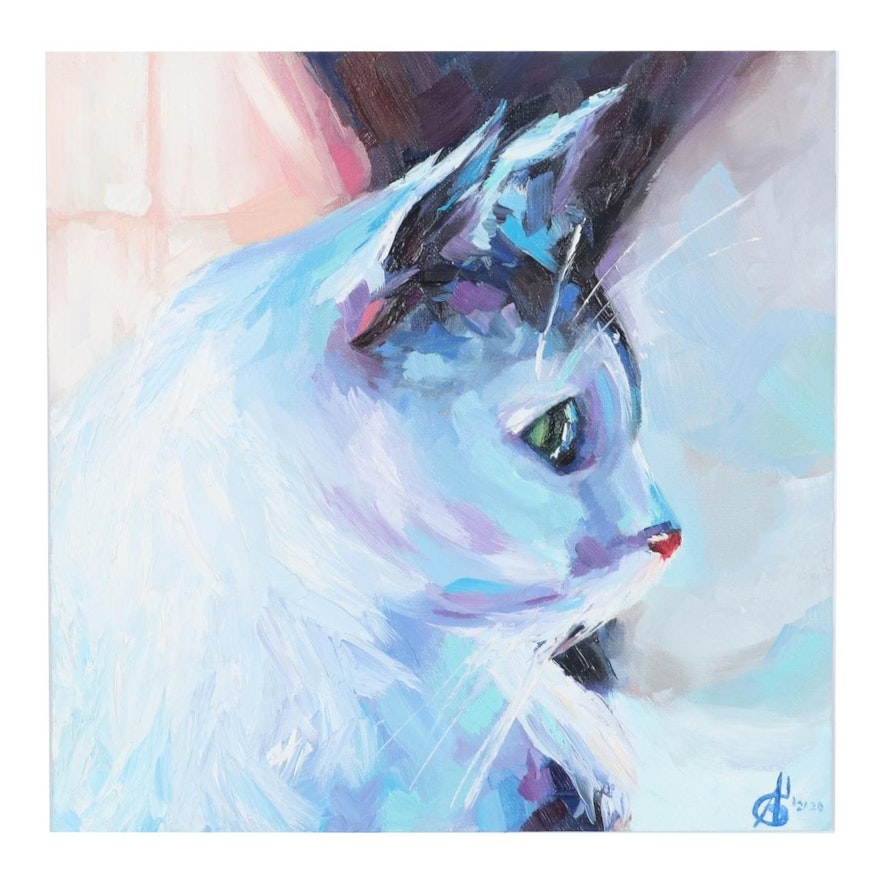 Alyona Glushchenko Oil Painting of a Cat, 2020