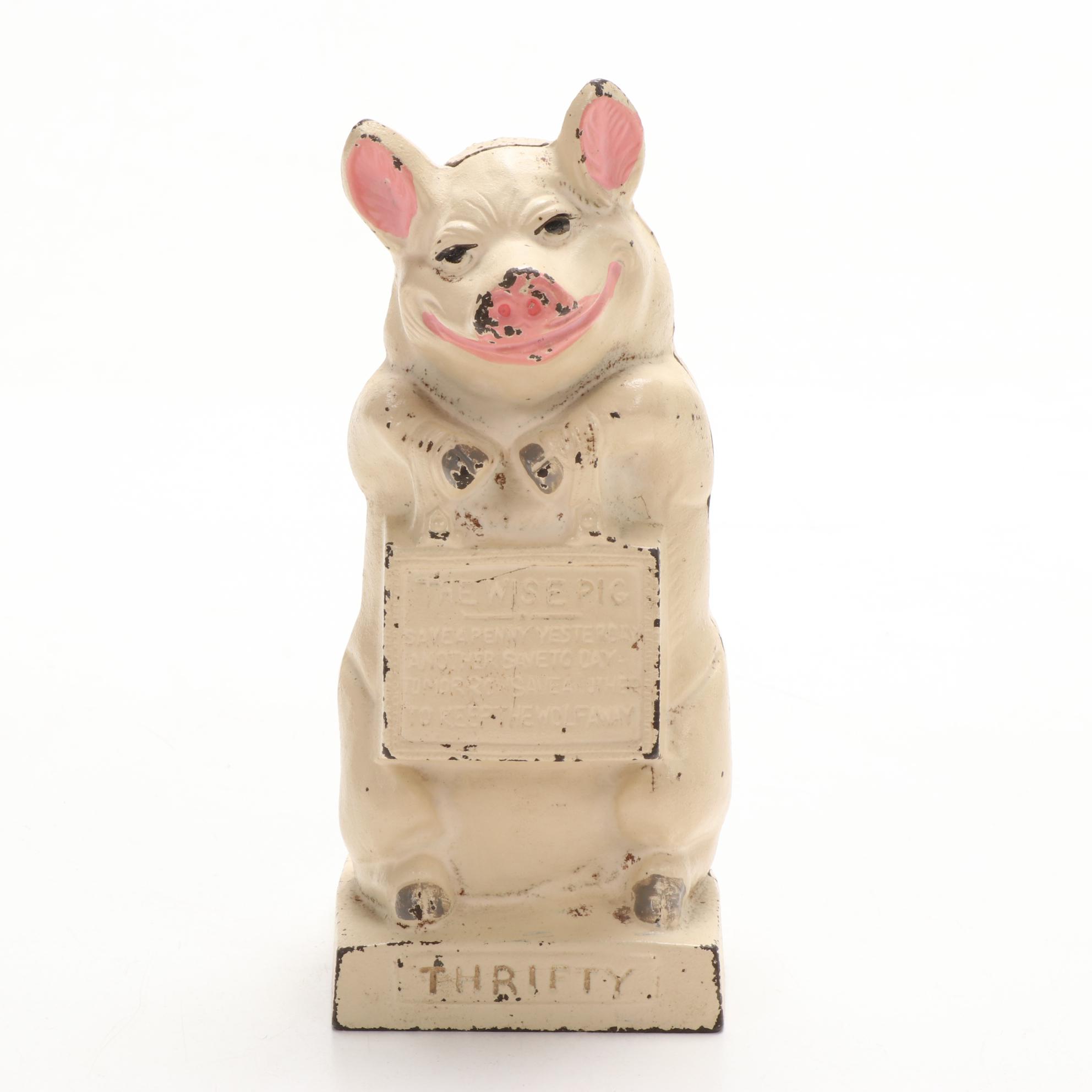 Hubley Style Cast Iron "Thrifty the Wise Pig" Coin Bank