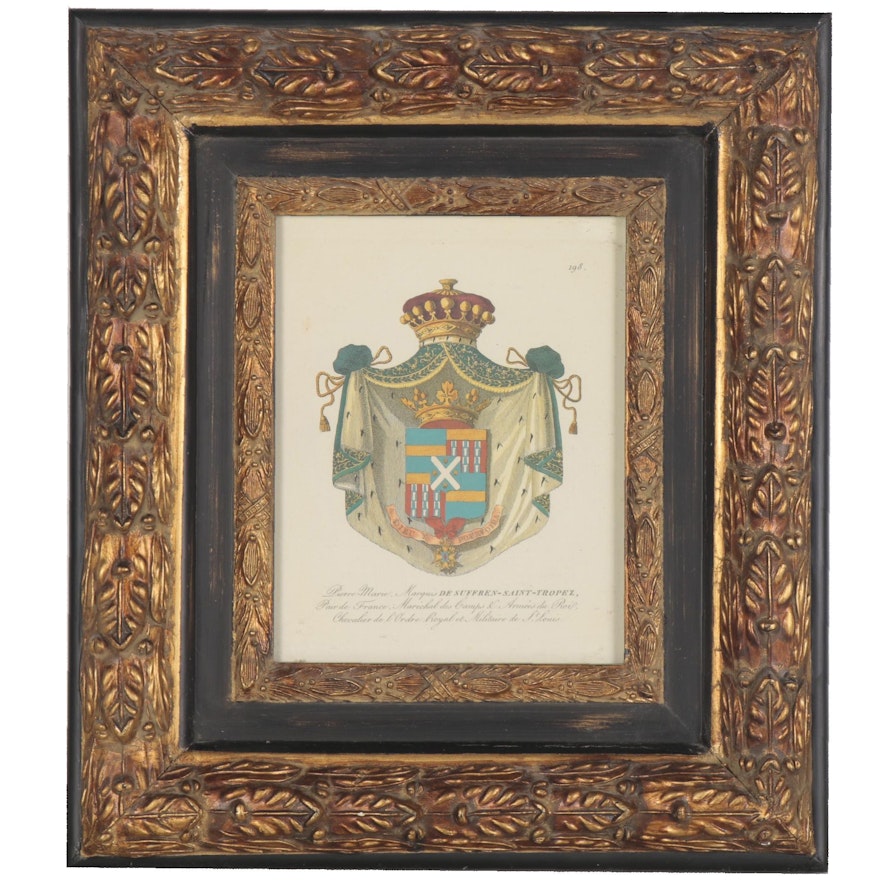 Offset Lithograph of 18th Century French Heraldic Crest, Late 20th Century