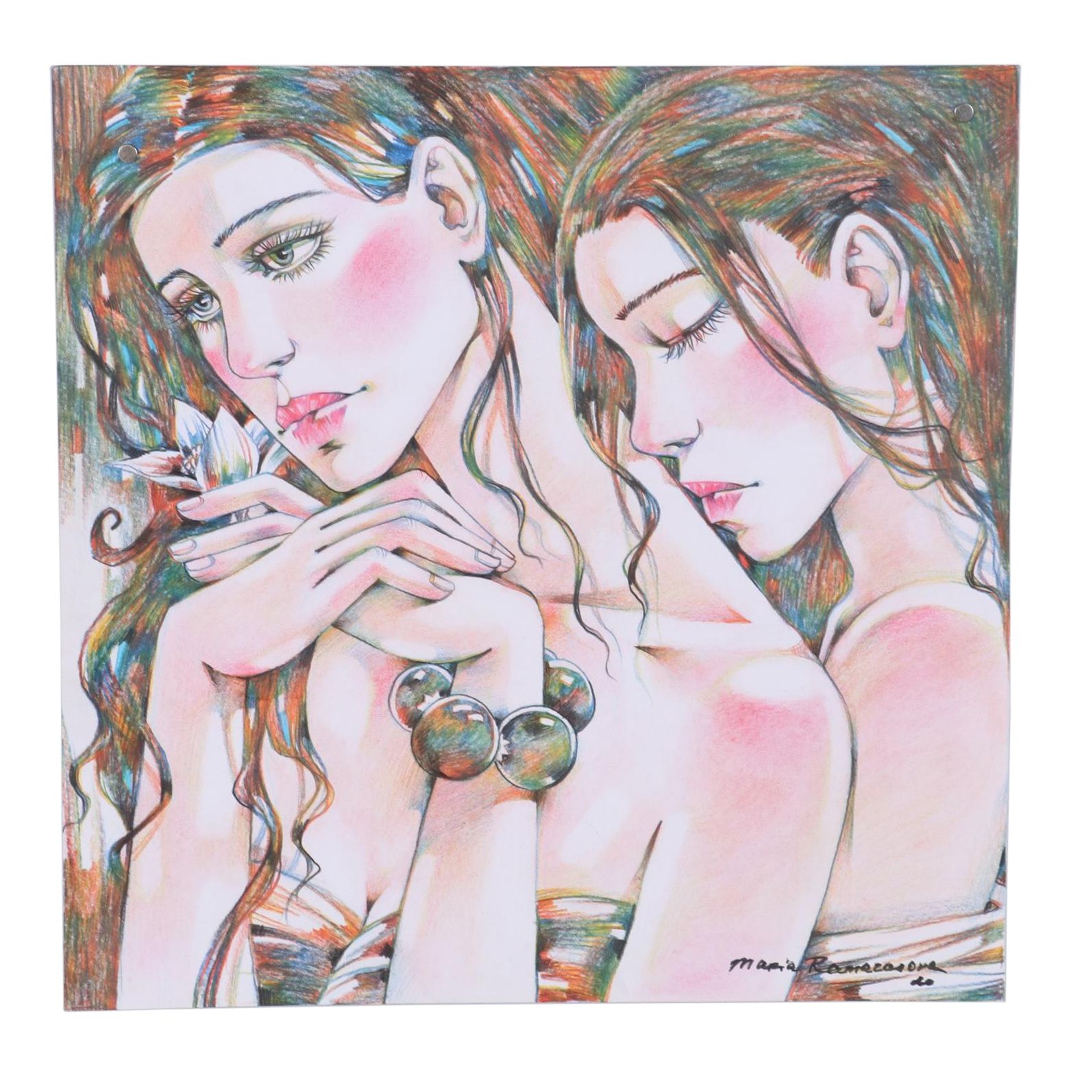 Maria Ramazanova Colored Pencil Drawing of Female Figures, 2020