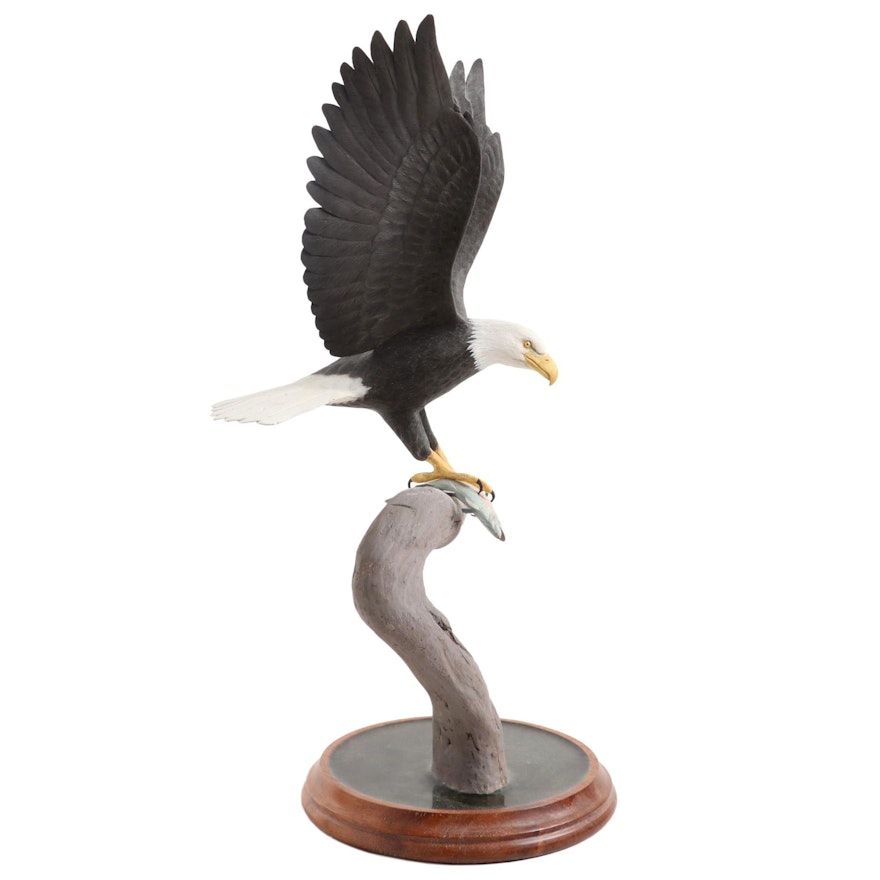 Jim Sams Wooden Sculpture of a Bald Eagle, 1991