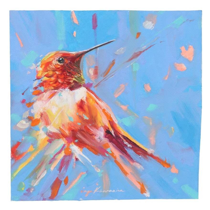 Inga Khanarina Oil Painting of a Hummingbird, 21st Century