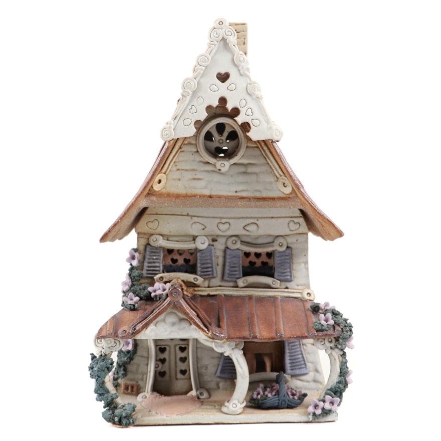 Windy Meadows Pottery "Morning Glory" Hand Built Ceramic Candle House