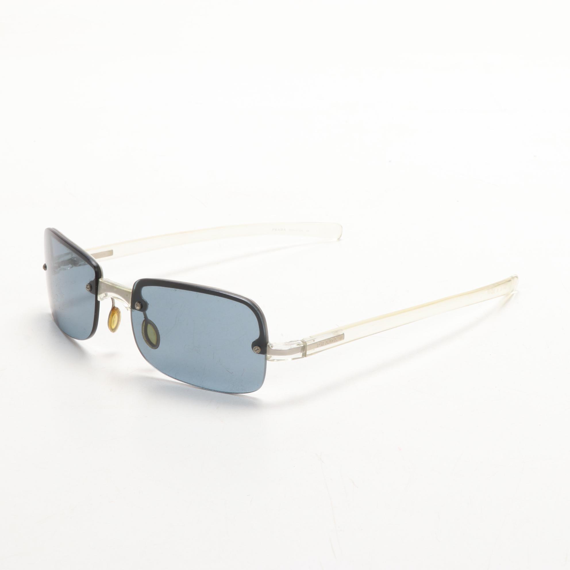 Prada SPR11B Rimless Sunglasses with Clear Bayonet Temples
