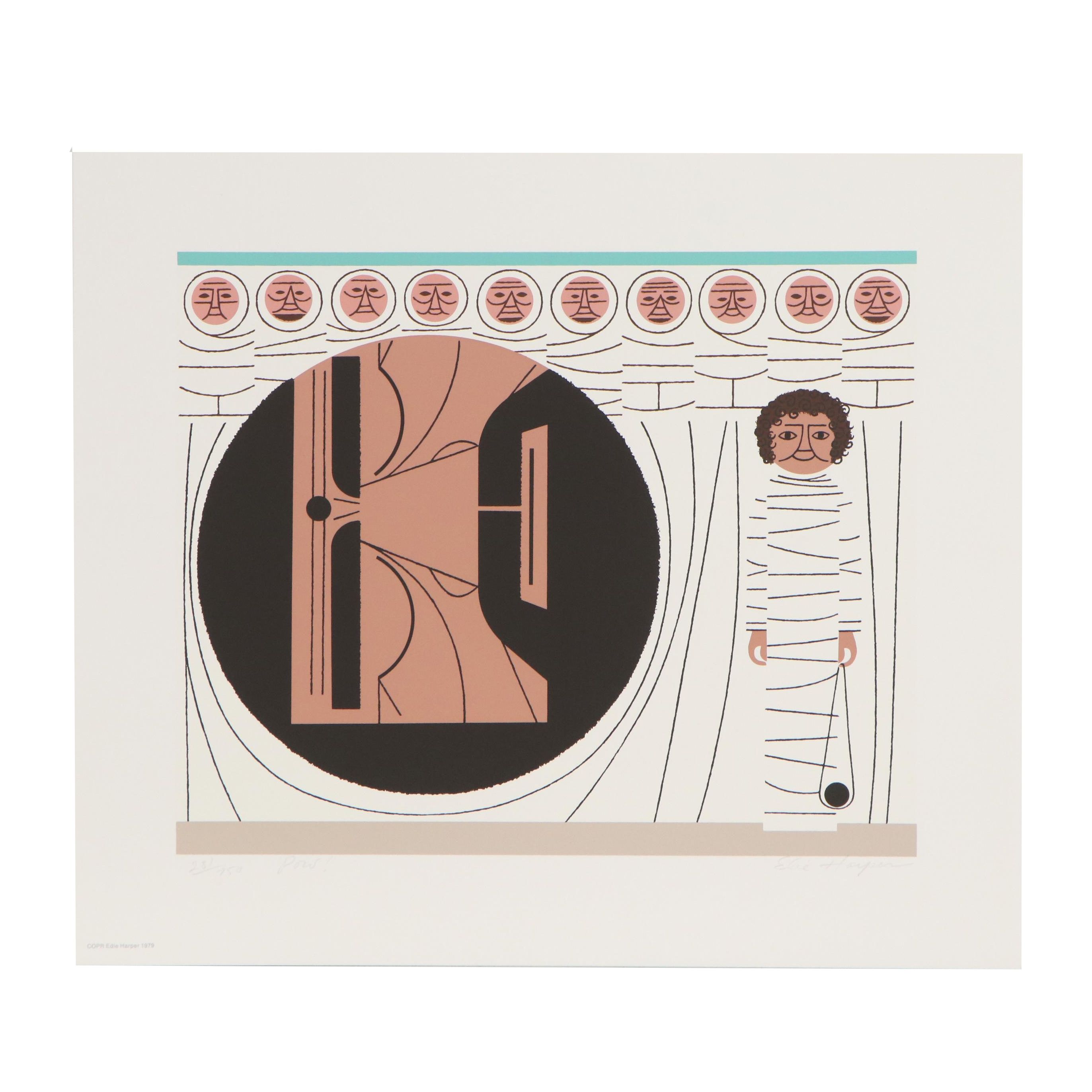 Edie Harper Serigraph of David and Goliath "Pow!," 1979