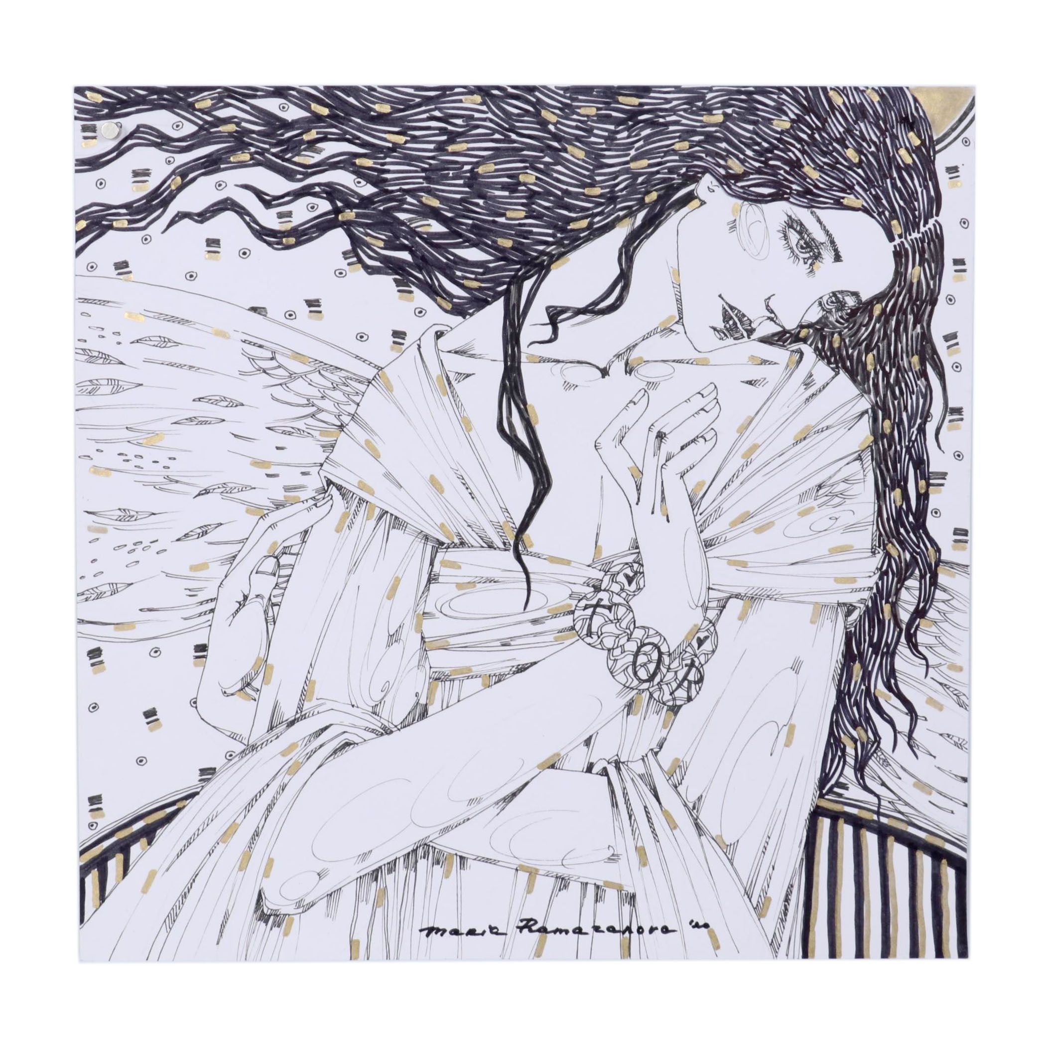 Maria Ramazanova Stylized Ink Drawing of Woman, 2020