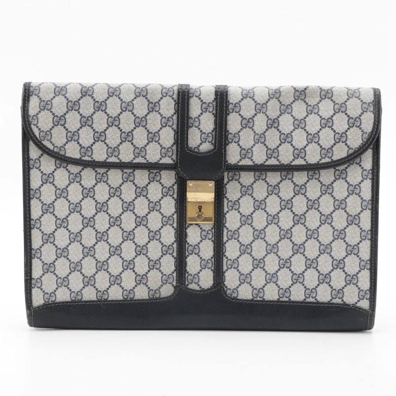 Gucci Navy Blue GG Supreme Canvas Document Holder