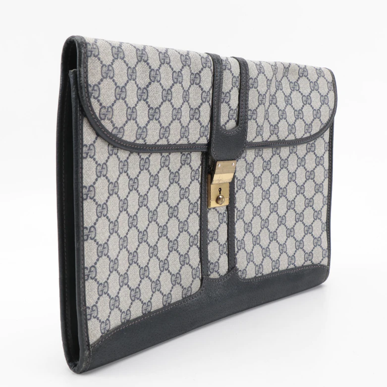Gucci Navy Blue GG Supreme Canvas Document Holder