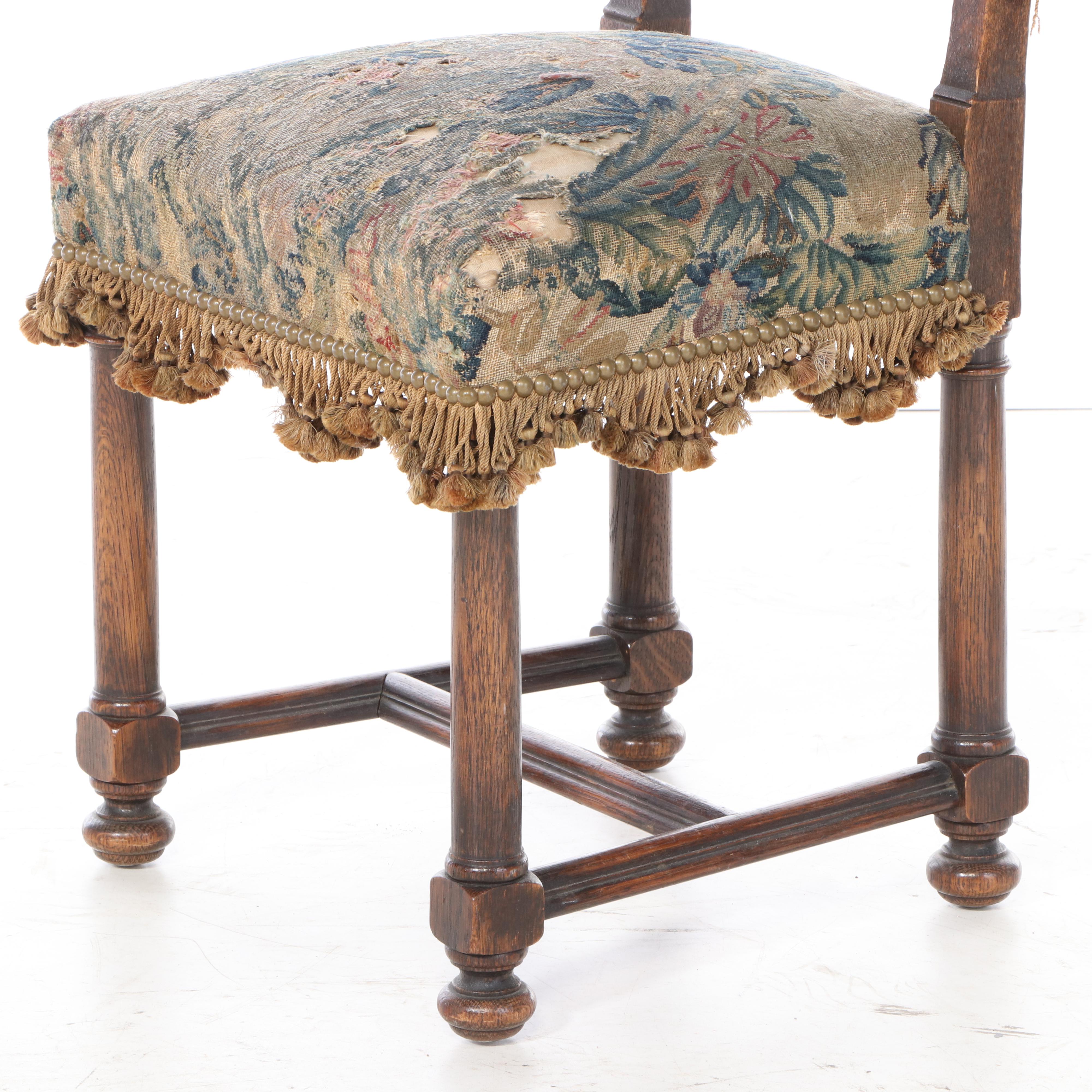 Baroque Style Oak and Needlepoint Side Chair, Late 19th/Early 20th Century