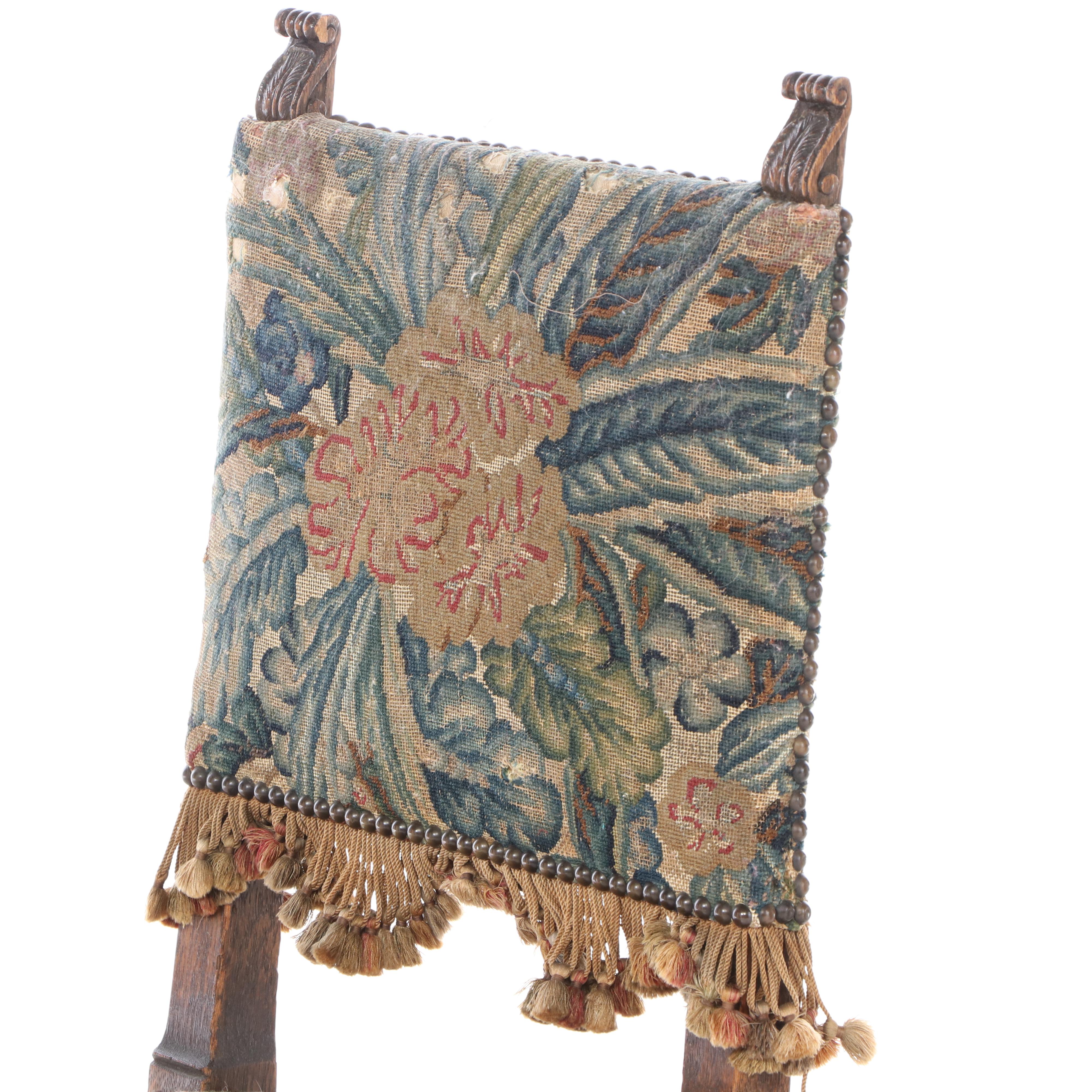 Baroque Style Oak and Needlepoint Side Chair, Late 19th/Early 20th Century