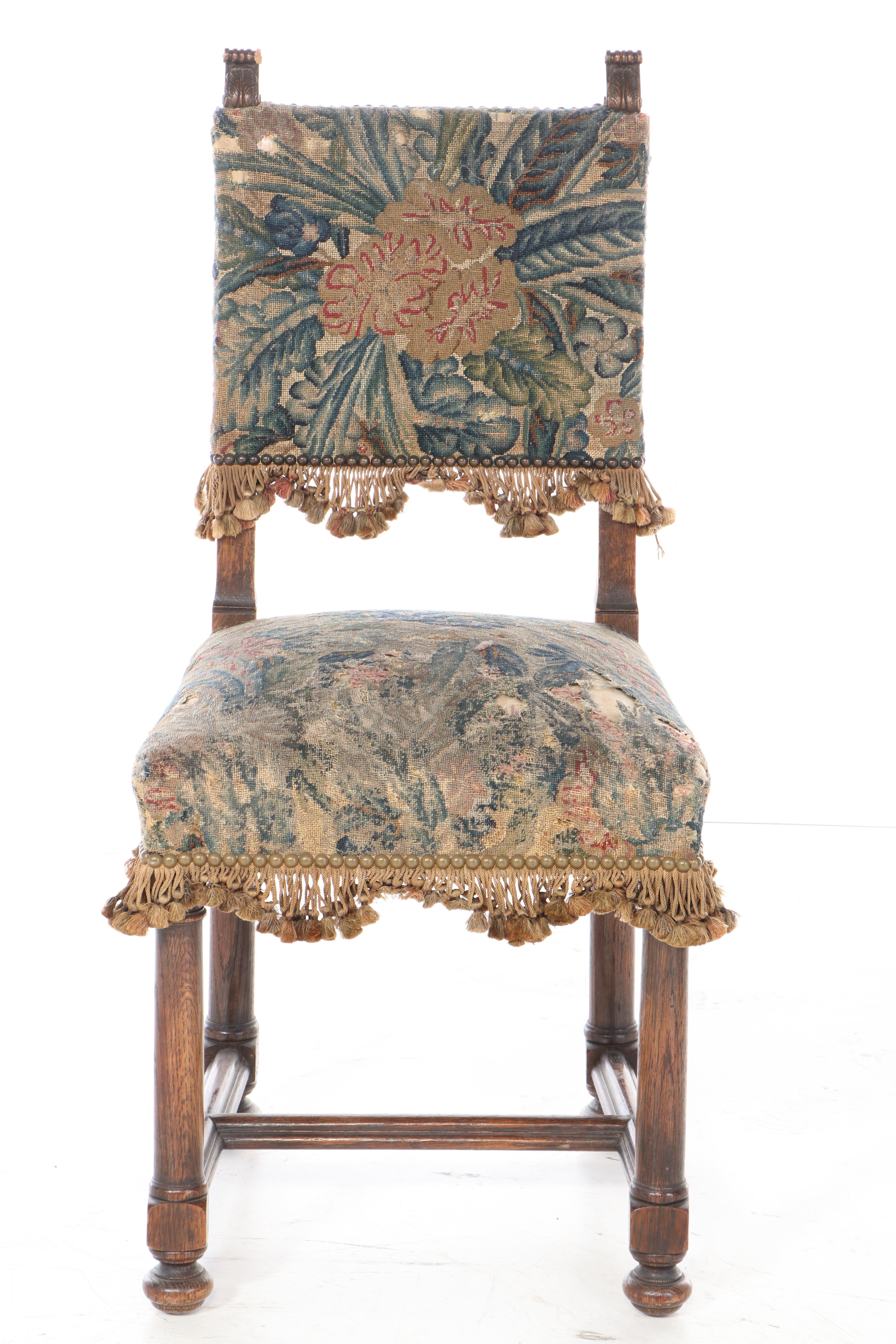 Baroque Style Oak and Needlepoint Side Chair, Late 19th/Early 20th Century