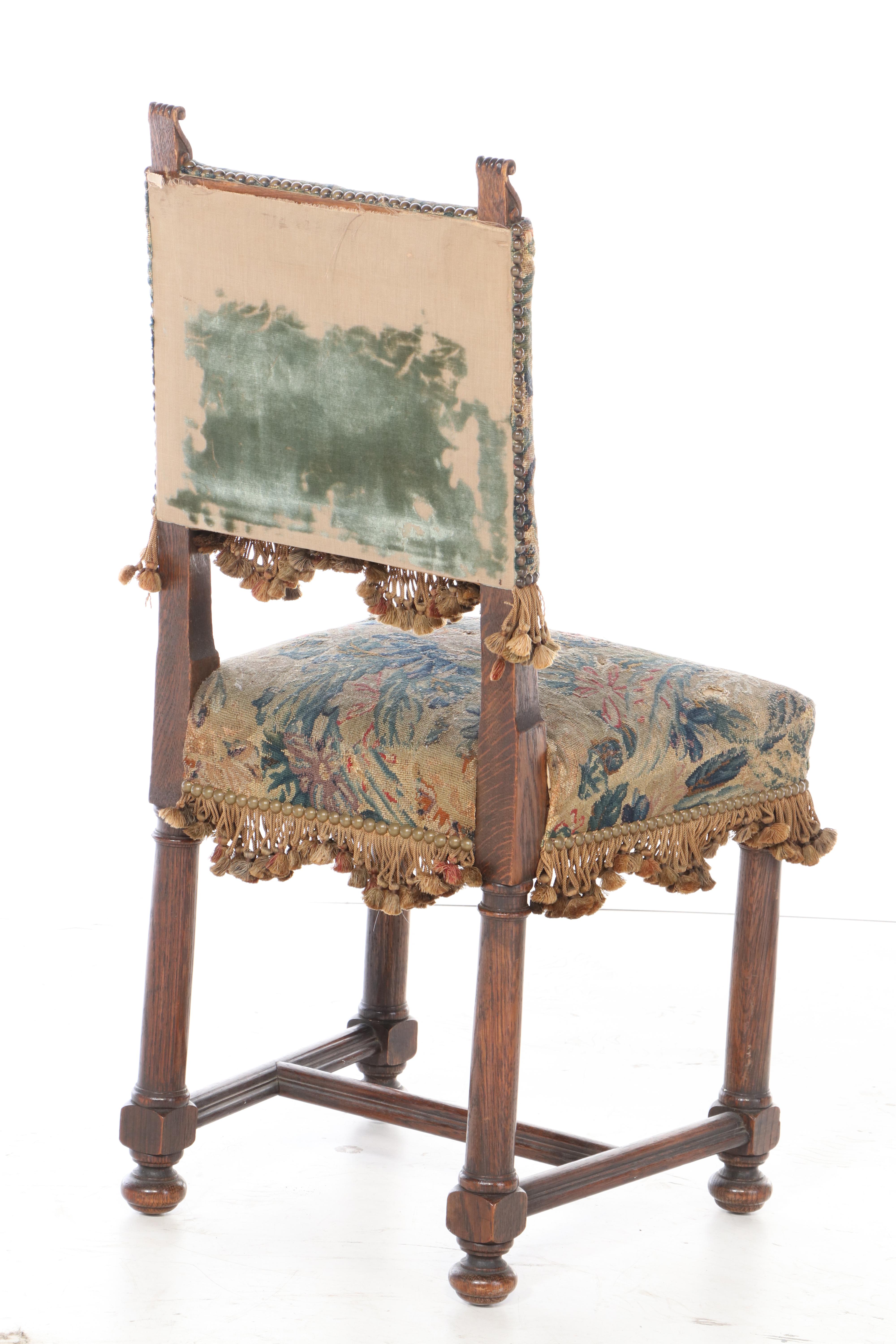 Baroque Style Oak and Needlepoint Side Chair, Late 19th/Early 20th Century