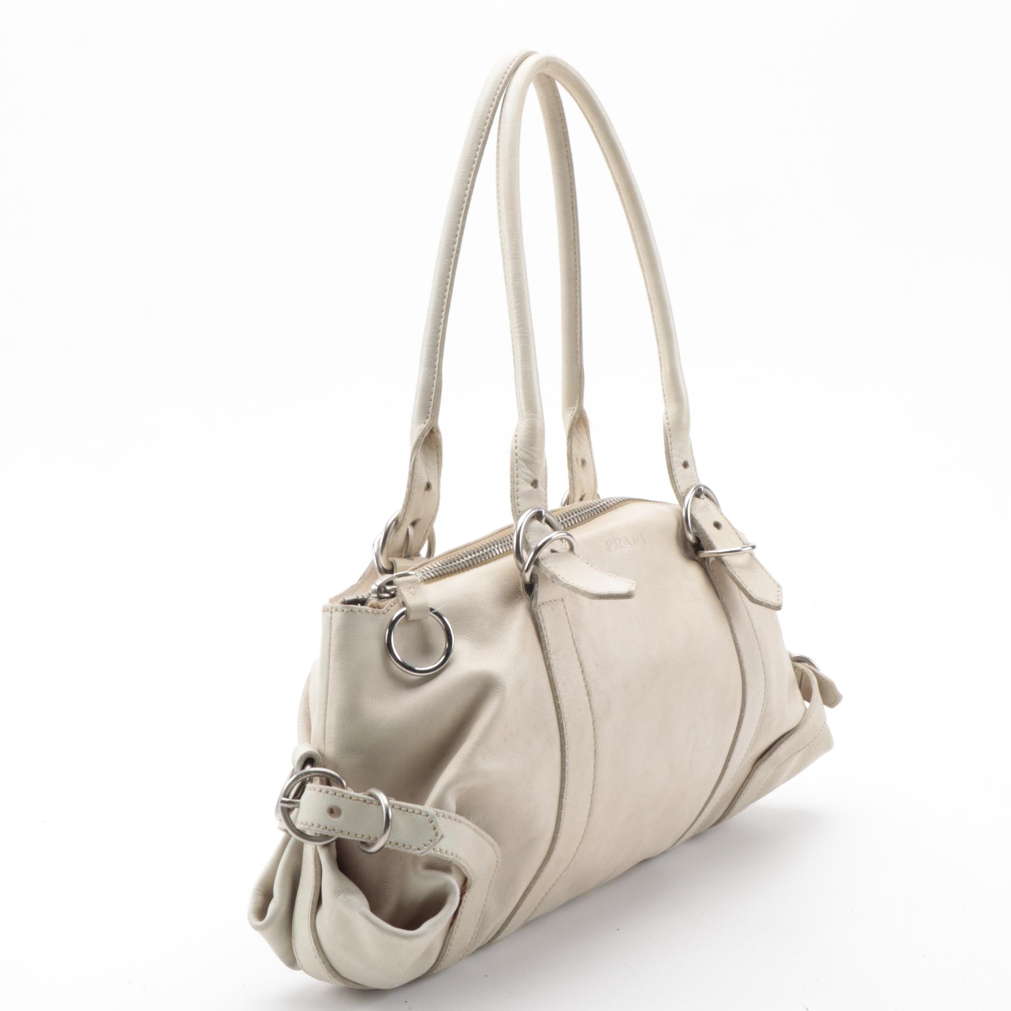 Prada Ivory Grained Leather Shoulder Bag