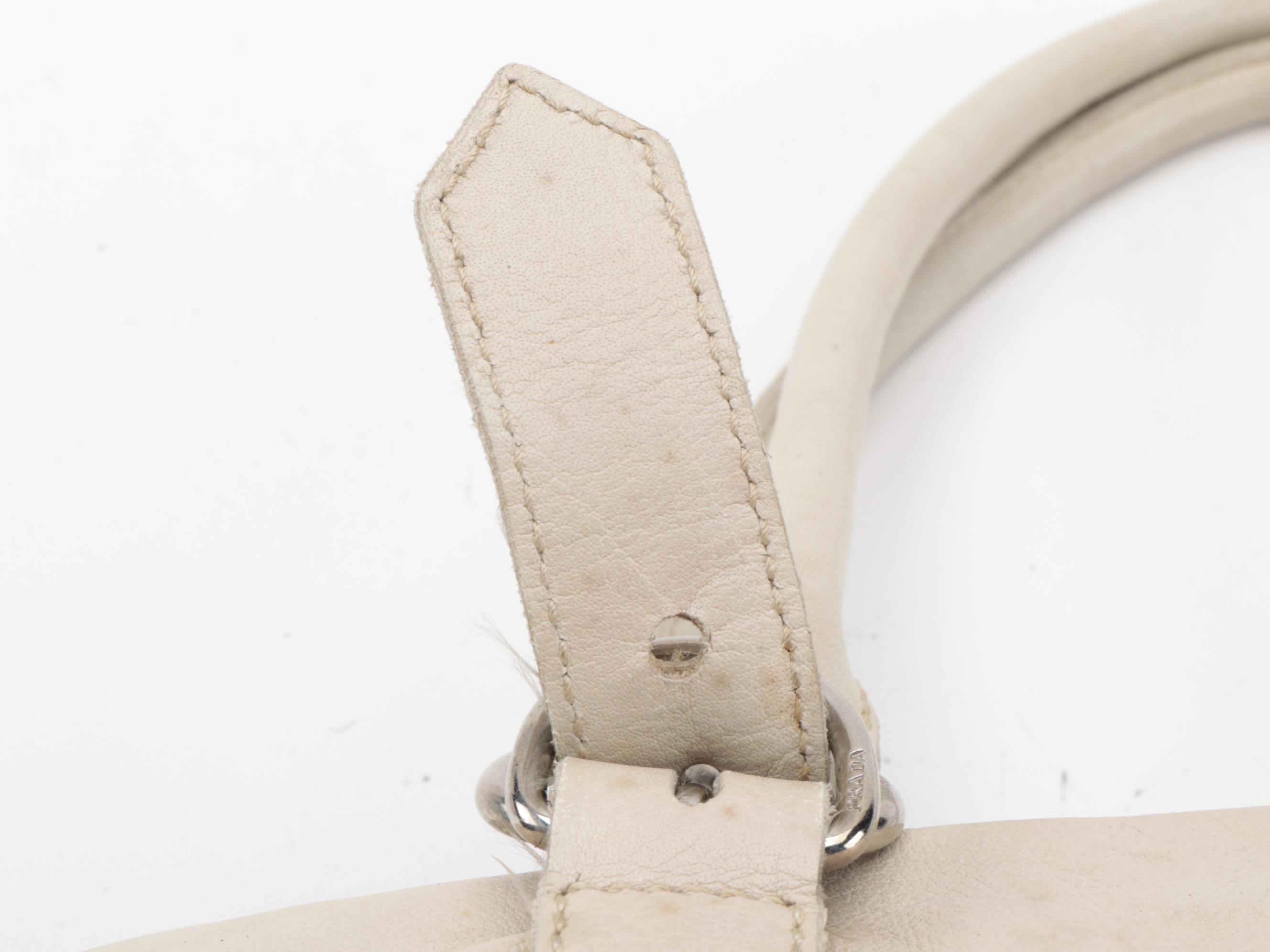 Prada Ivory Grained Leather Shoulder Bag