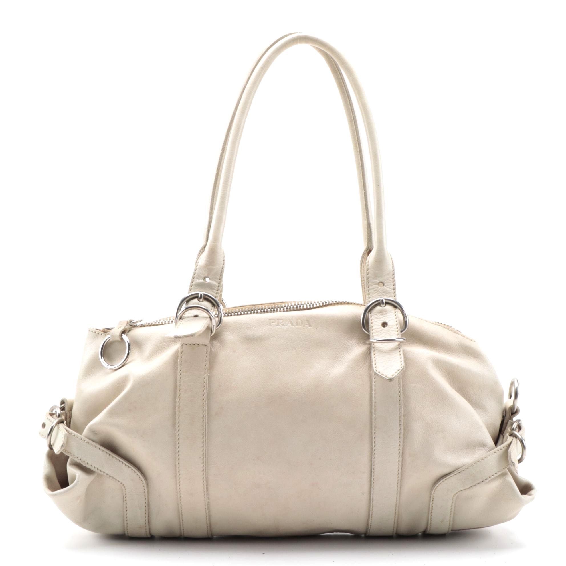 Prada Ivory Grained Leather Shoulder Bag