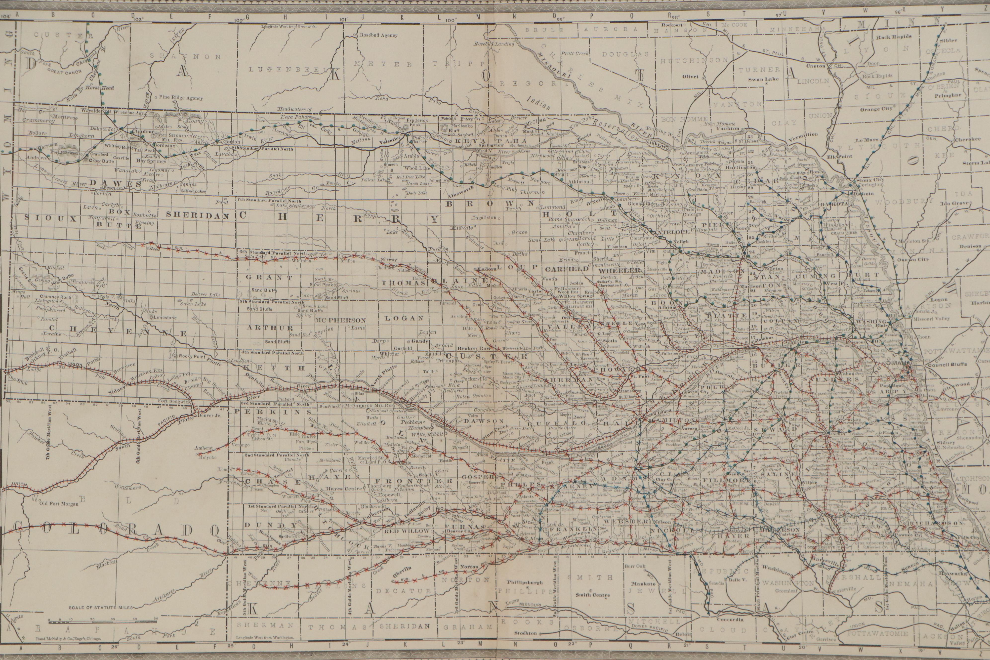 Rand McNally & Co. Railroad Map of Nebraska, Late 19th Century