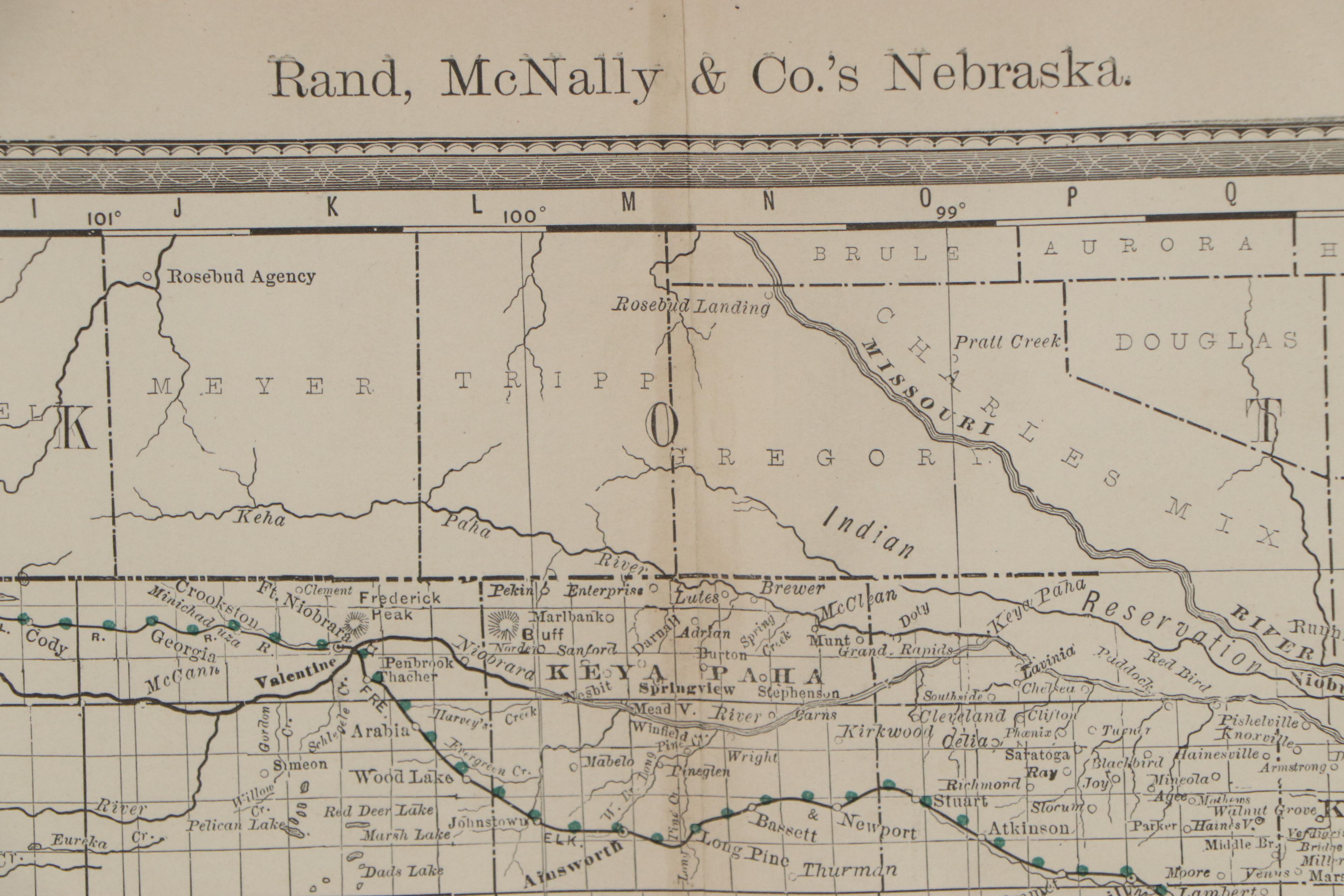 Rand McNally & Co. Railroad Map of Nebraska, Late 19th Century
