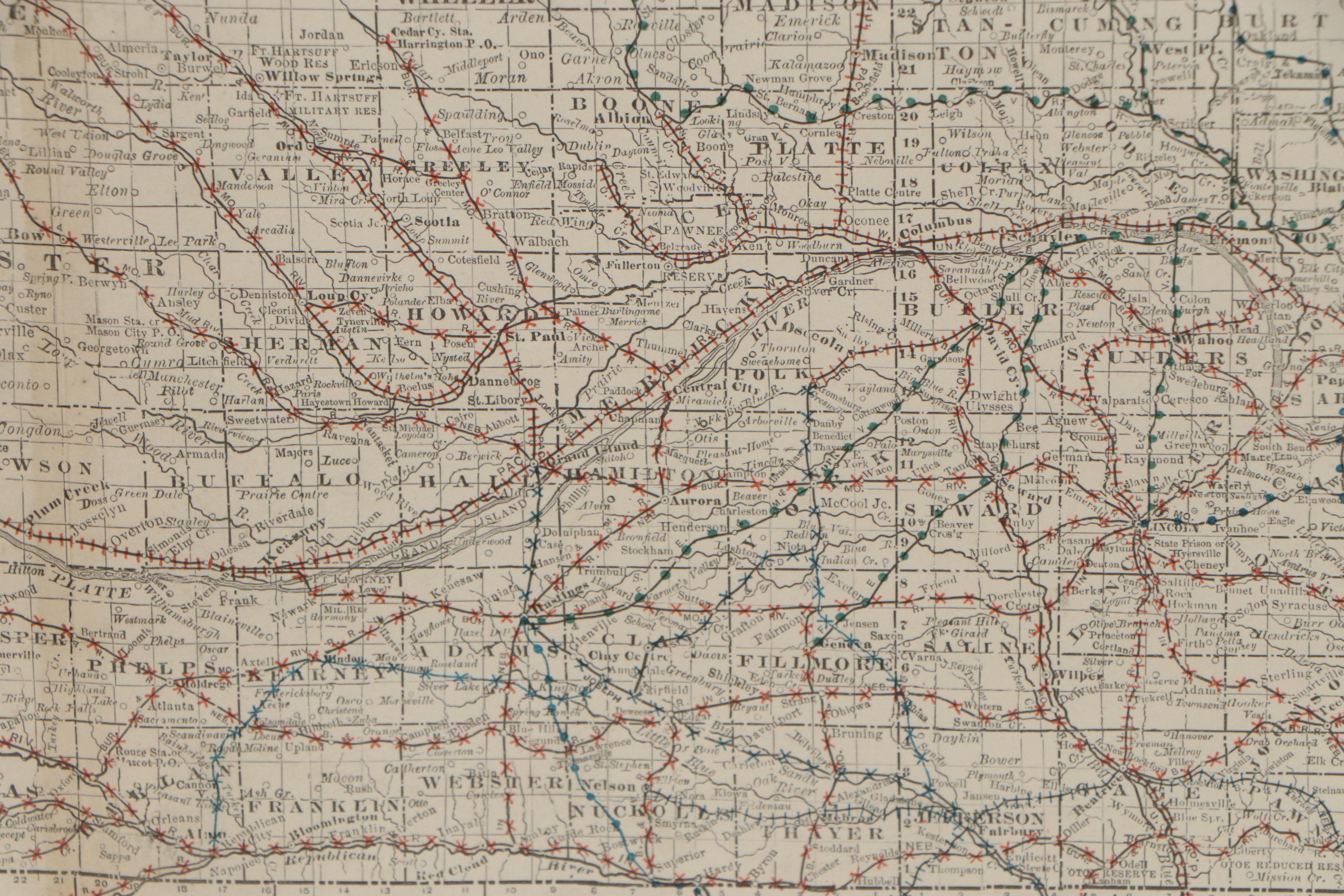Rand McNally & Co. Railroad Map of Nebraska, Late 19th Century
