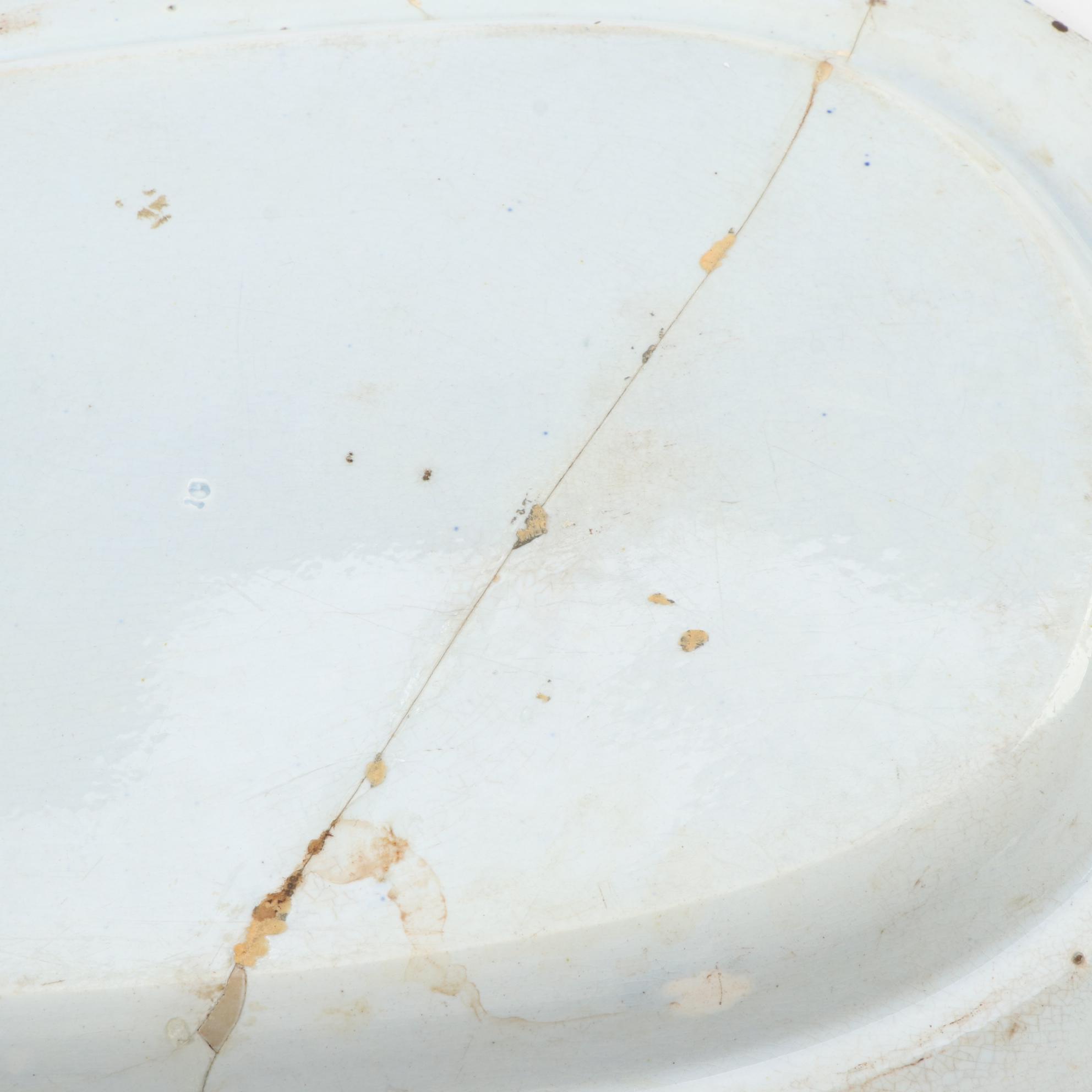 Blue Willow Style Ceramic and Wood Tray-on-Stand