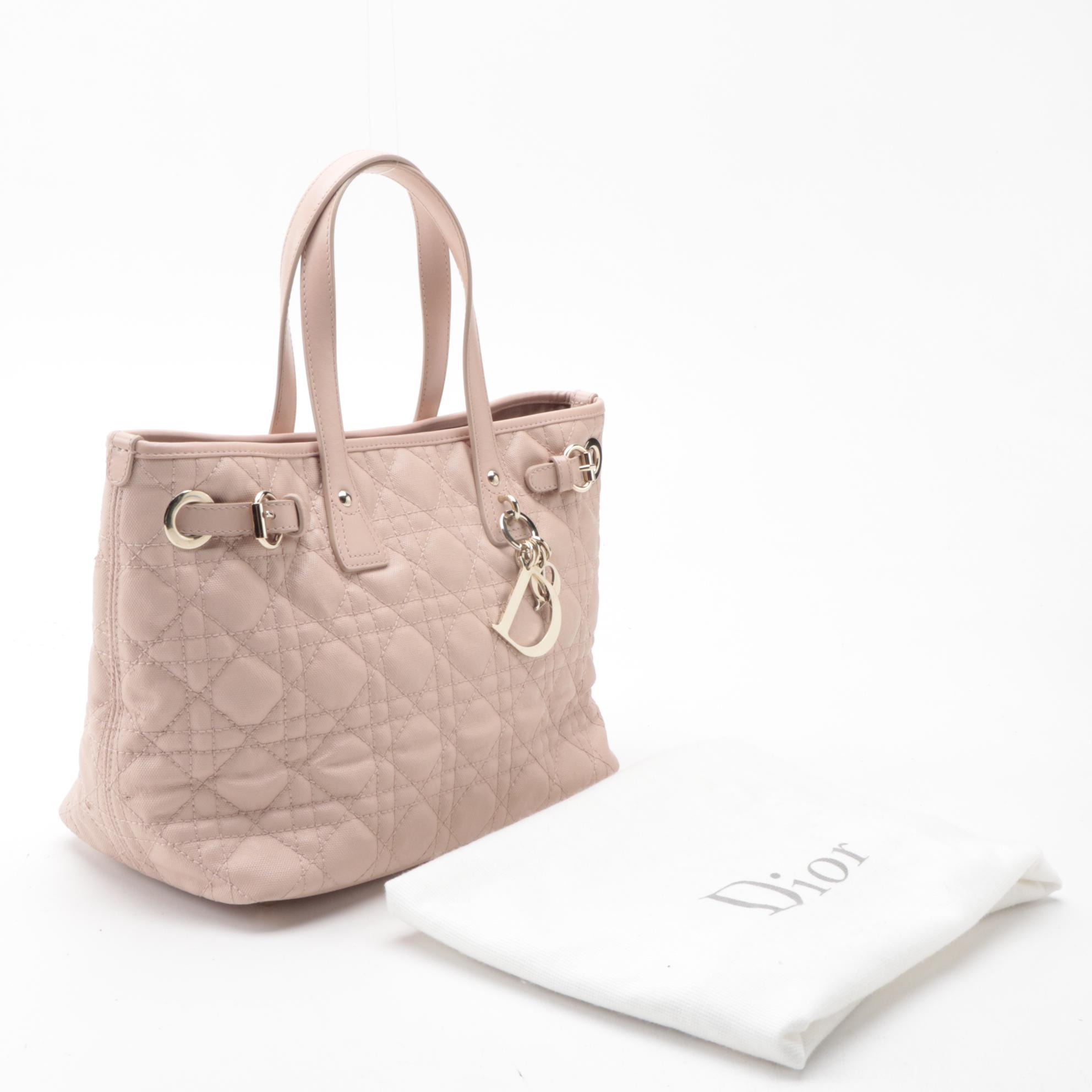 Christian Dior Mini Panarea Tote in Cannage Quilt Canvas and Smooth Leather