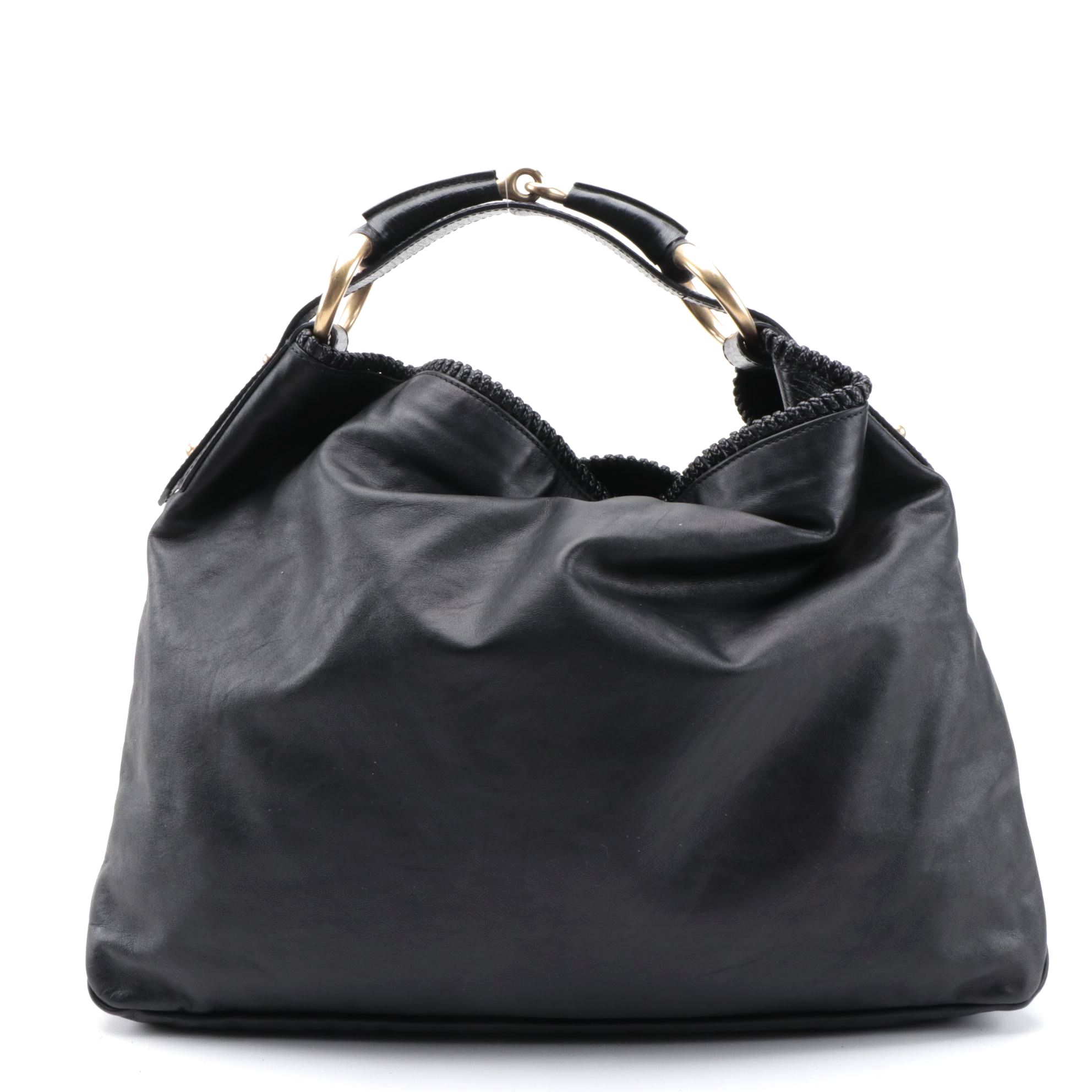 Gucci Horsebit Hobo Bag in Black Leather