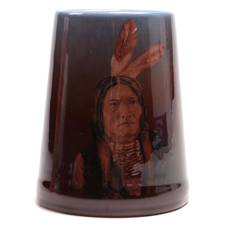 Rookwood Pottery "Dirty Face" Native American Portrait Mug, 1946