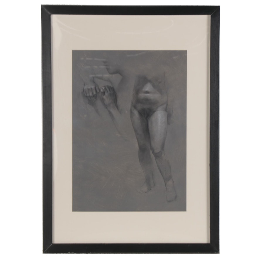 Bruce Erikson Charcoal Drawing of Nude Study "Charlene Standing," 2008
