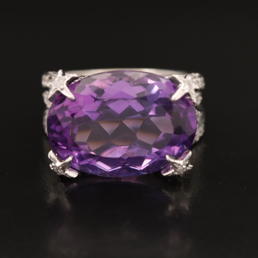18K 13.01 CT Amethyst and Diamond East-West Ring
