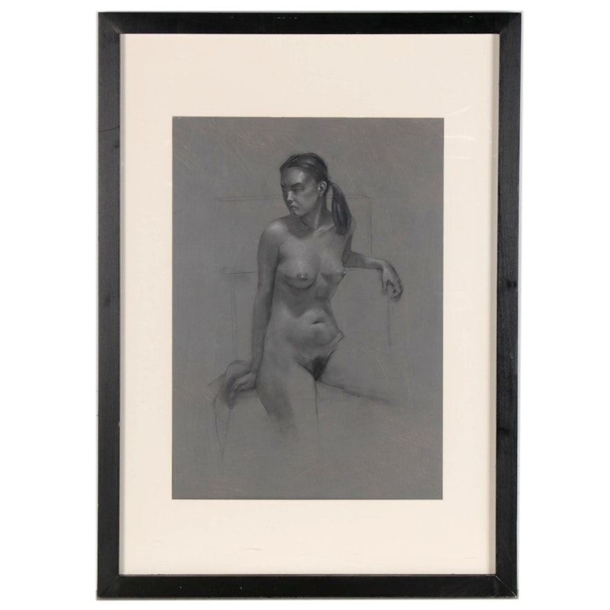 Bruce Erikson Charcoal Drawing of Female Nude "Charlene Seated," 2008