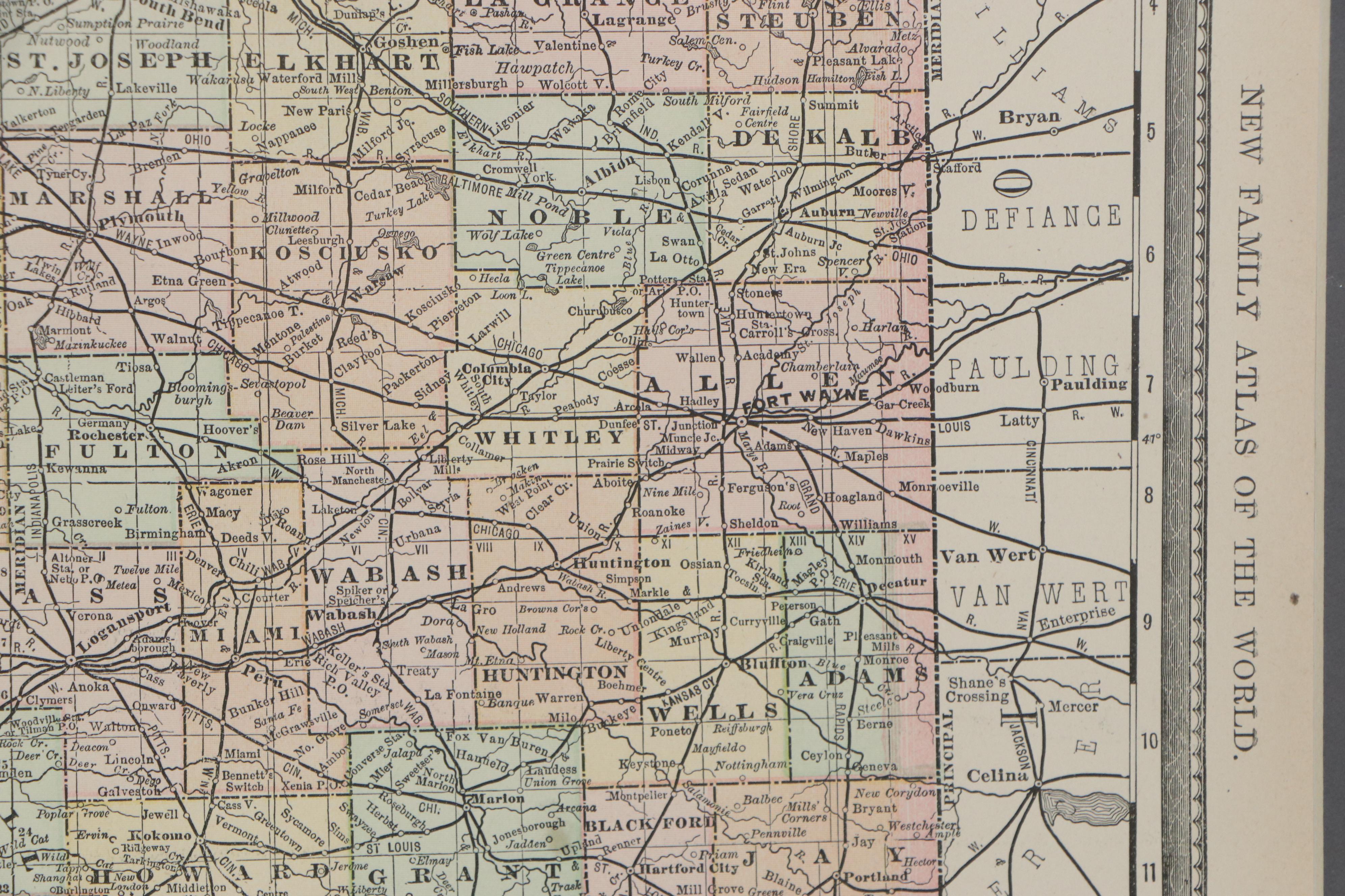 Rand McNally County Map of Indiana, 1887