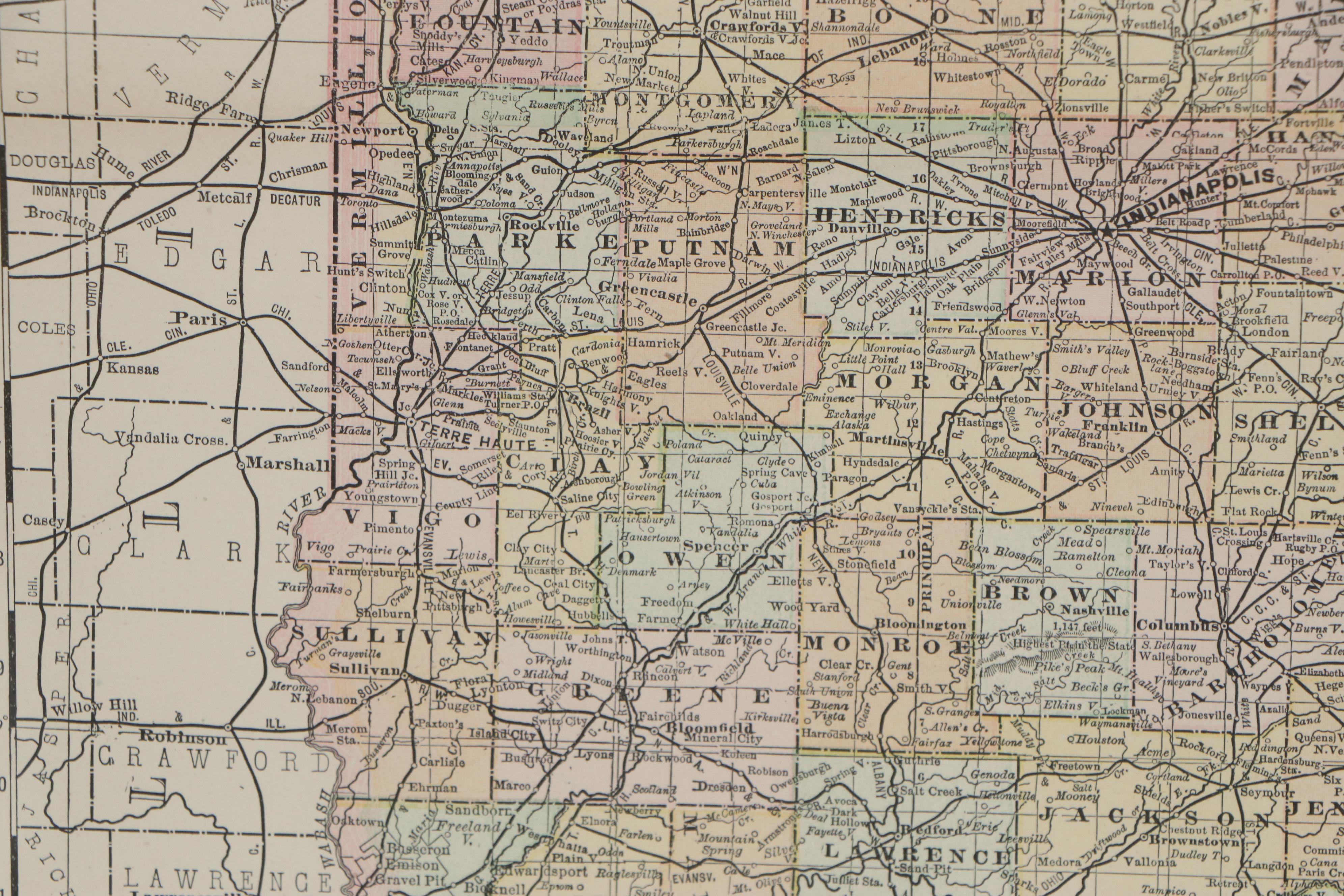 Rand McNally County Map of Indiana, 1887