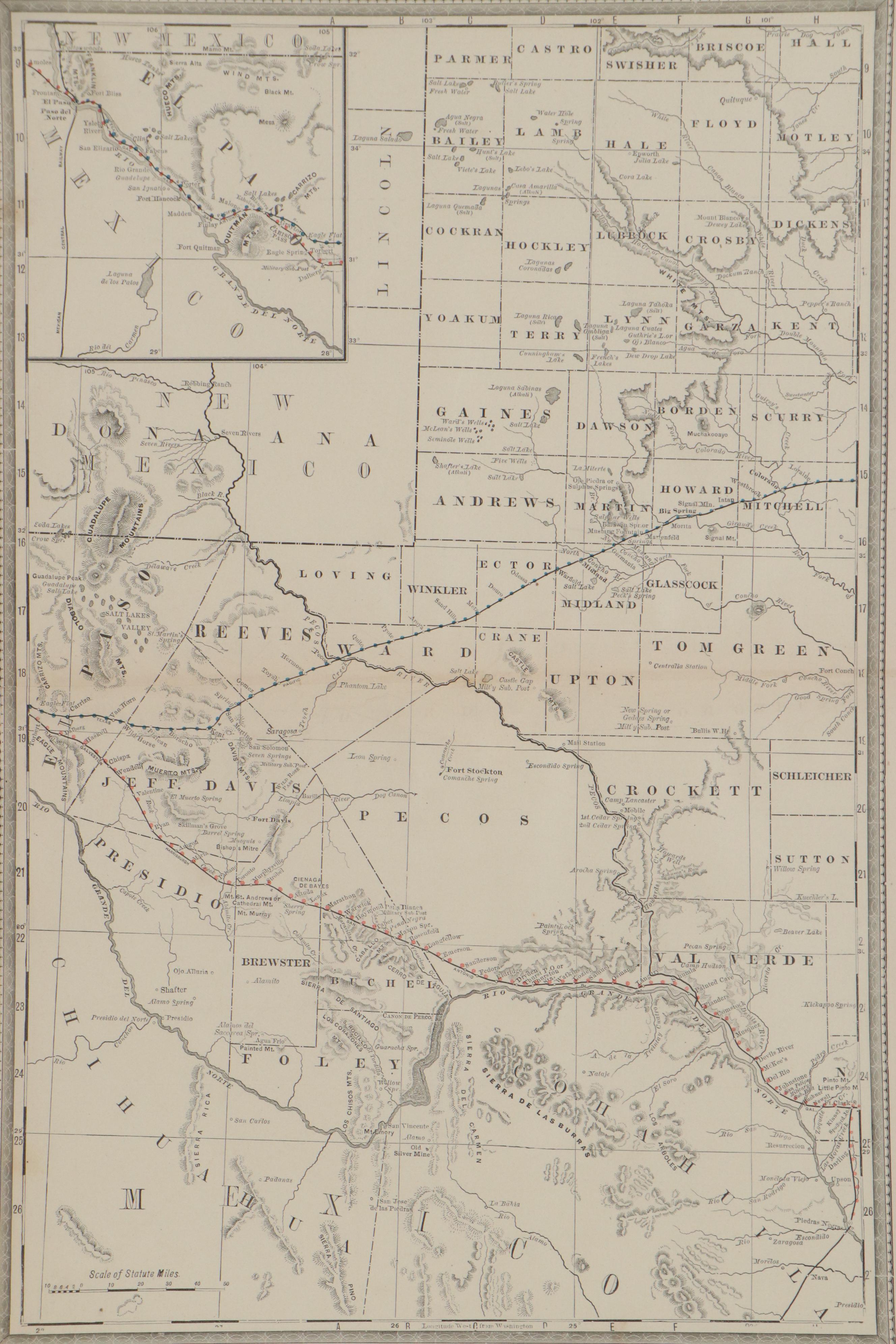 Rand McNally & Co. Railroad Map of Western Texas, Late 19th Century