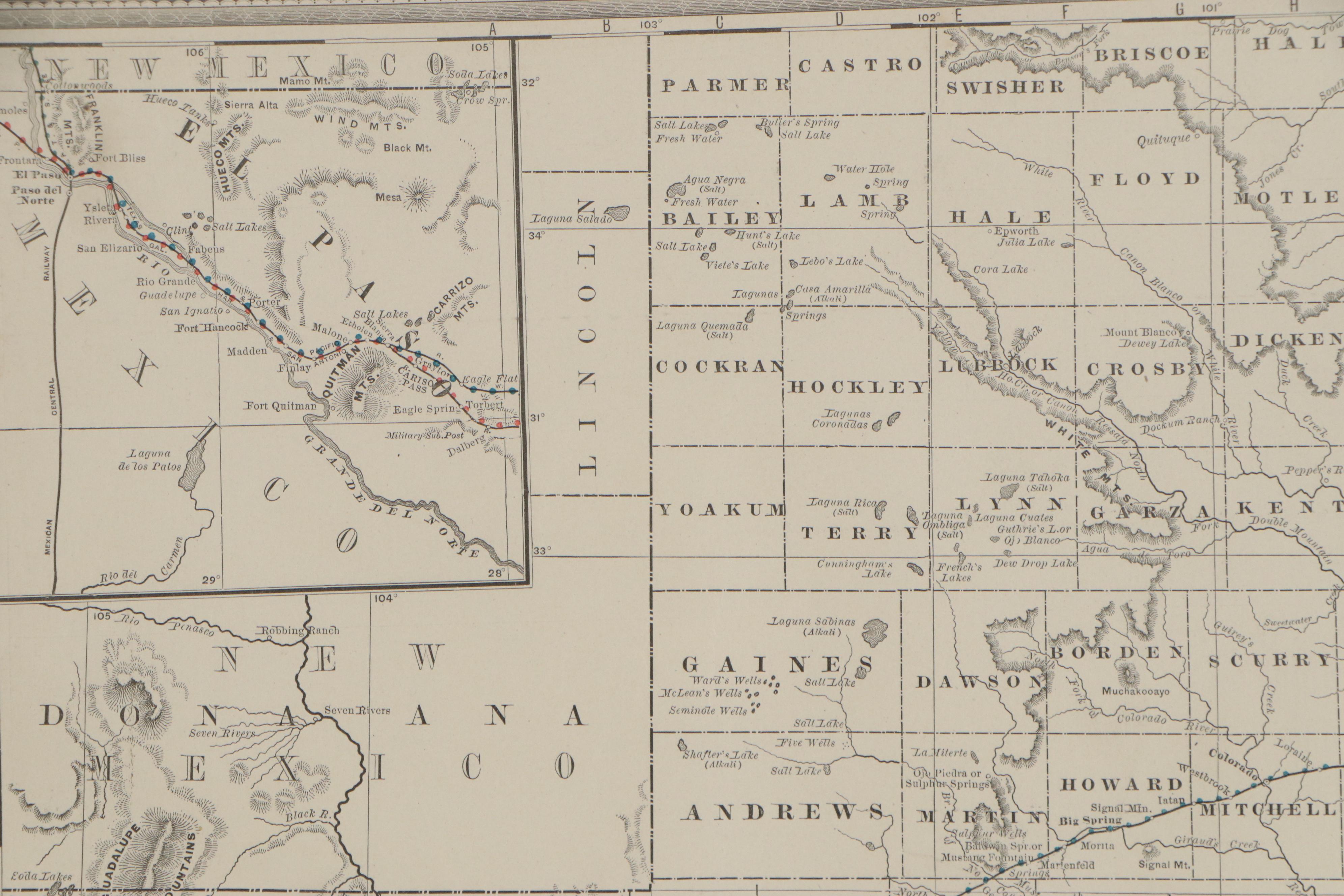 Rand McNally & Co. Railroad Map of Western Texas, Late 19th Century