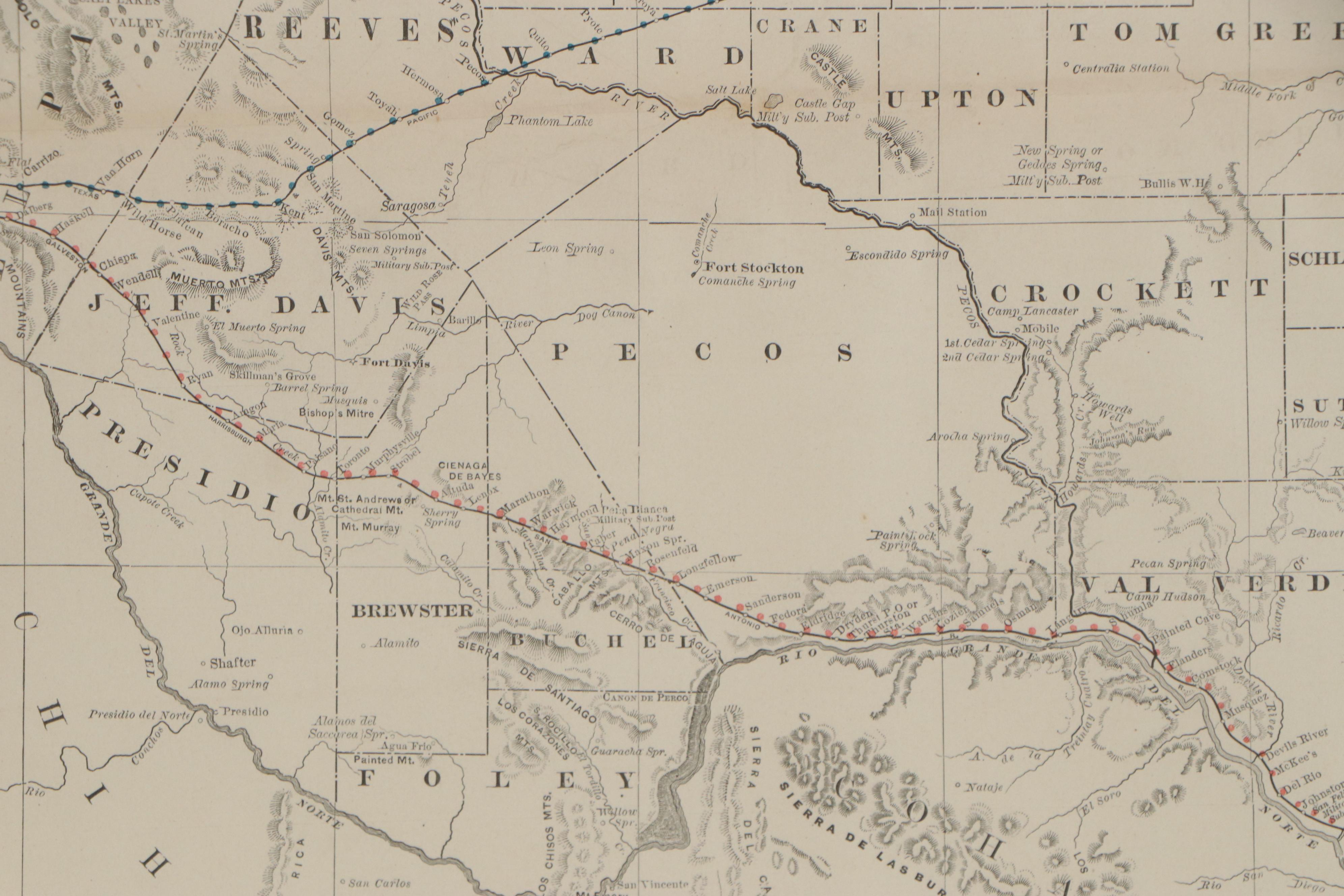Rand McNally & Co. Railroad Map of Western Texas, Late 19th Century
