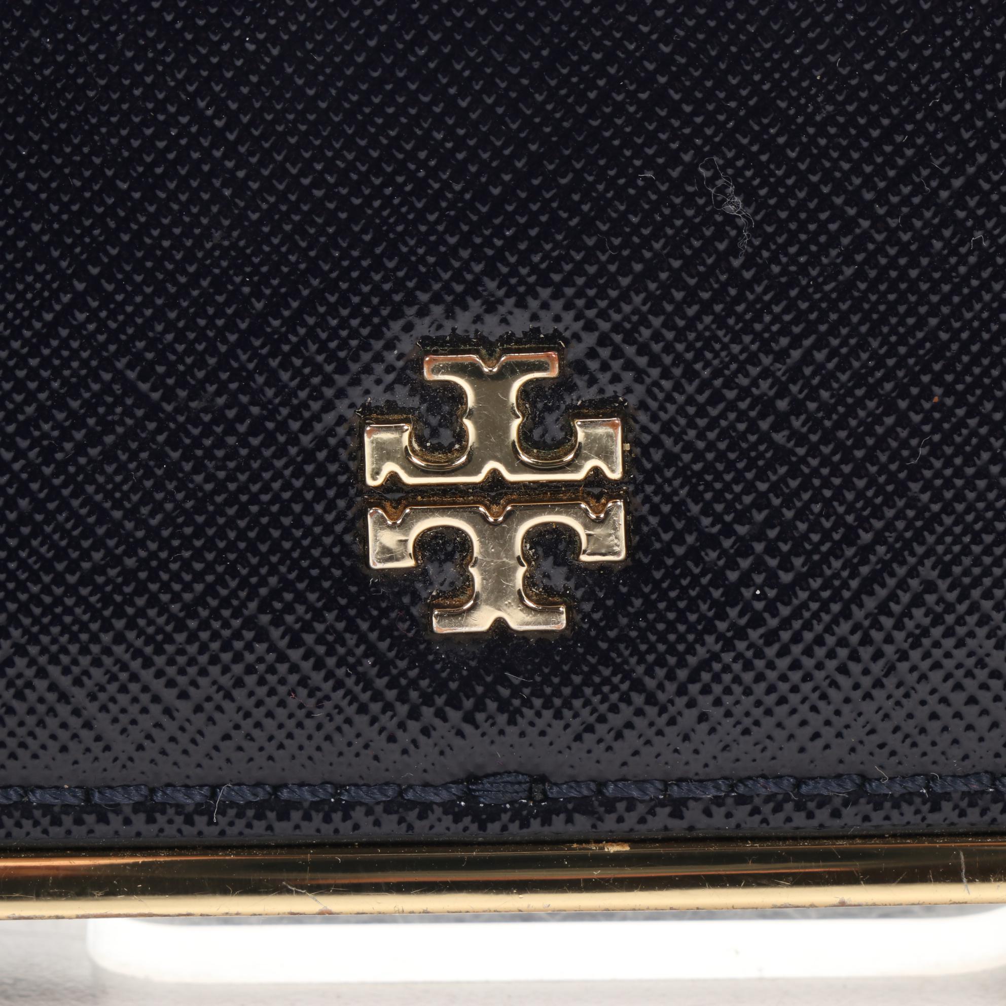 Tory Burch Navy Blue Saffiano Patent Leather Wallet