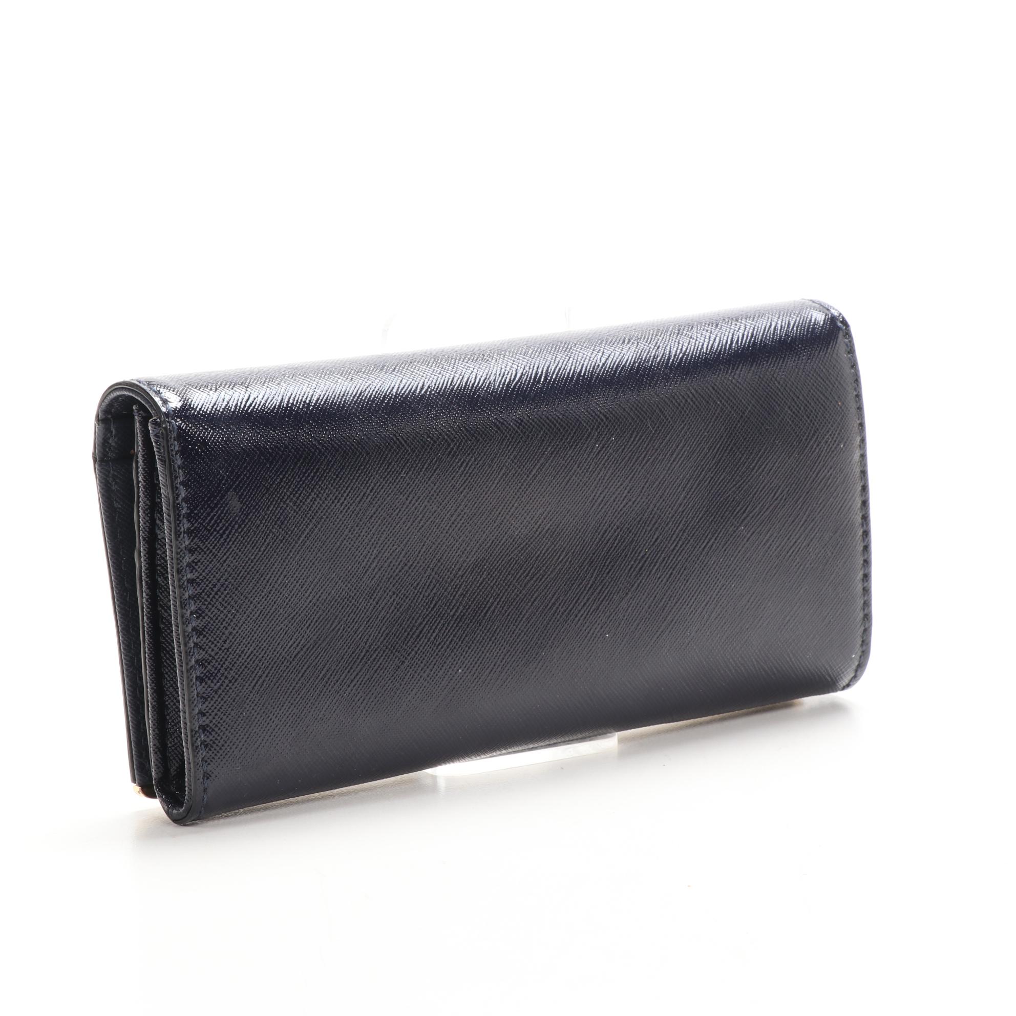 Tory Burch Navy Blue Saffiano Patent Leather Wallet