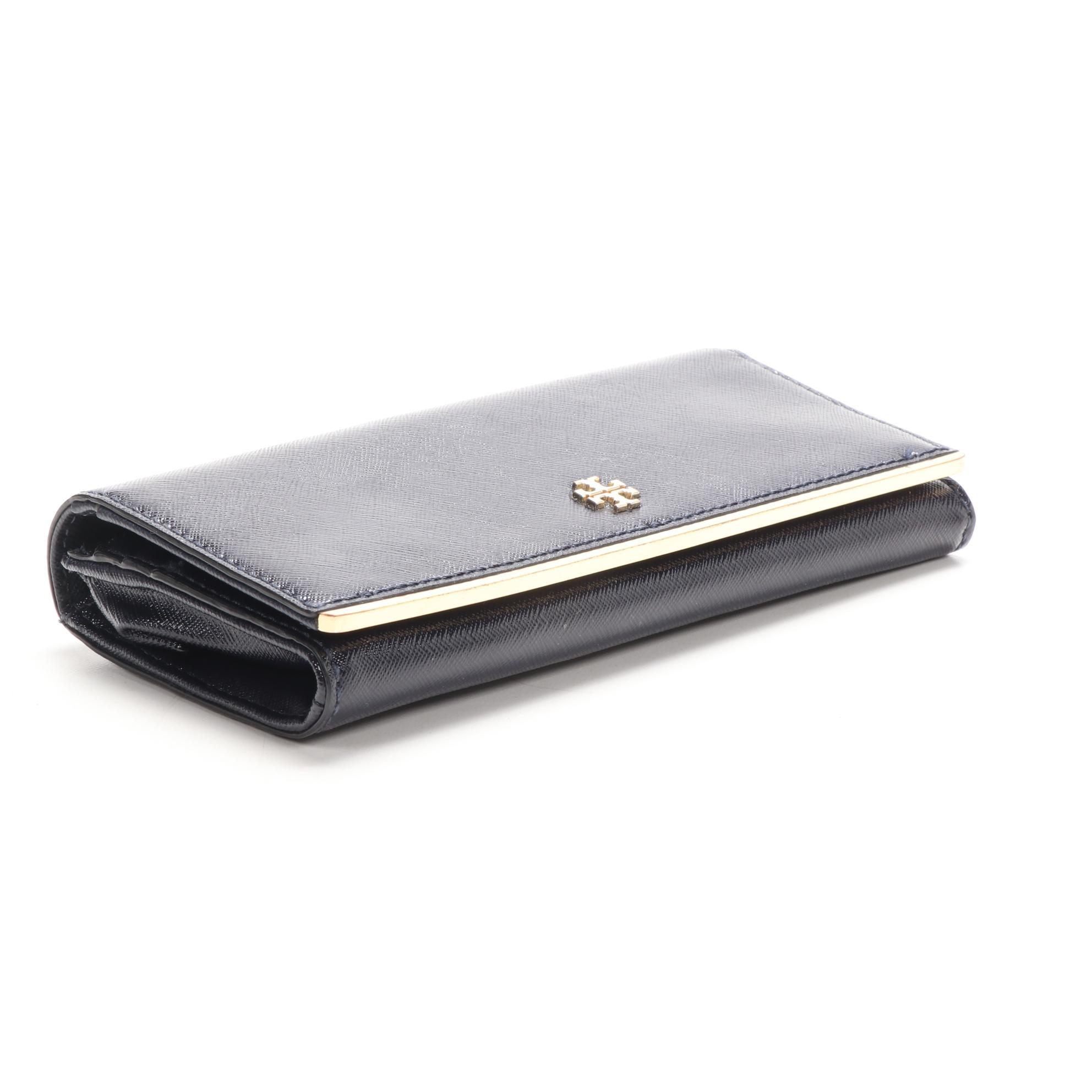 Tory Burch Navy Blue Saffiano Patent Leather Wallet