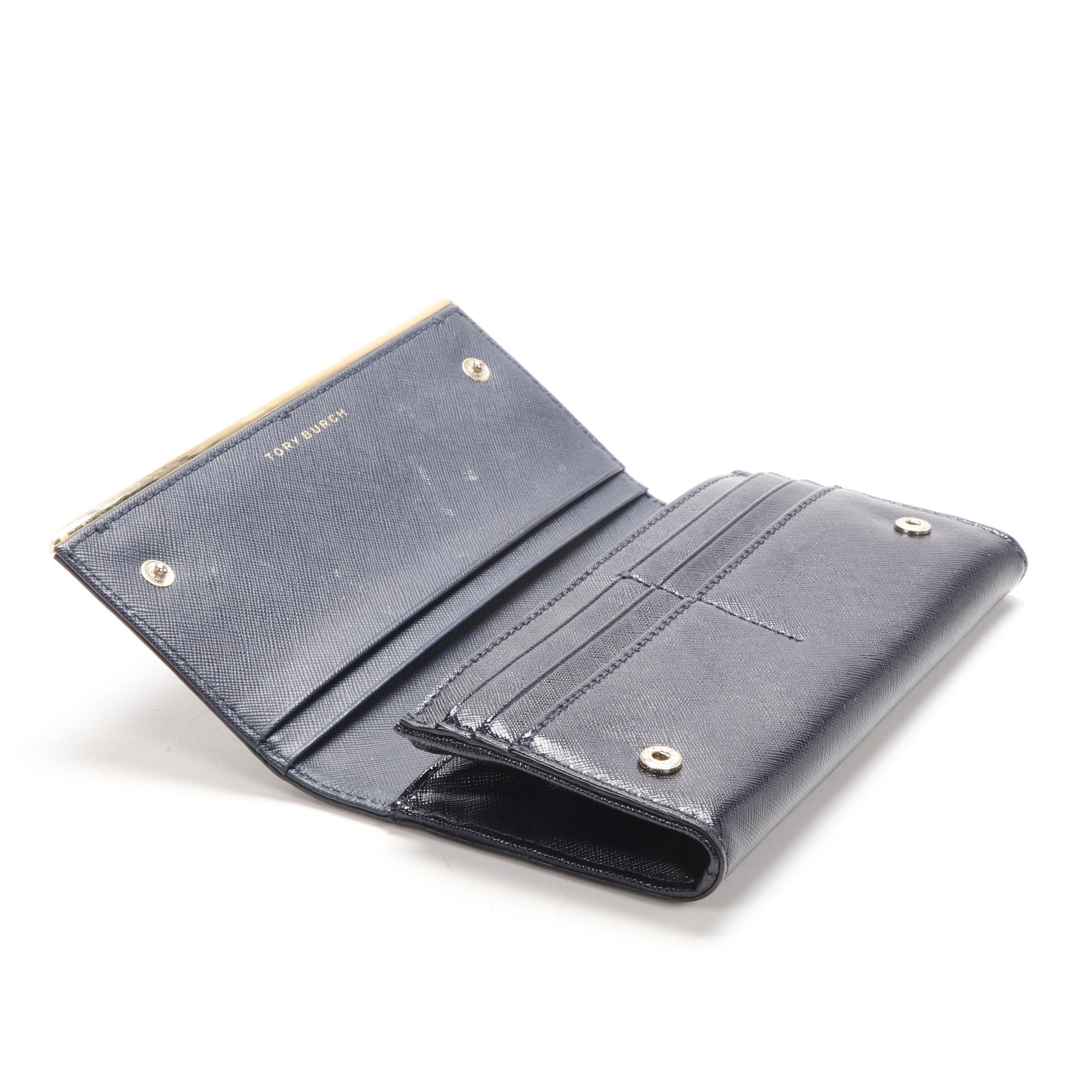Tory Burch Navy Blue Saffiano Patent Leather Wallet