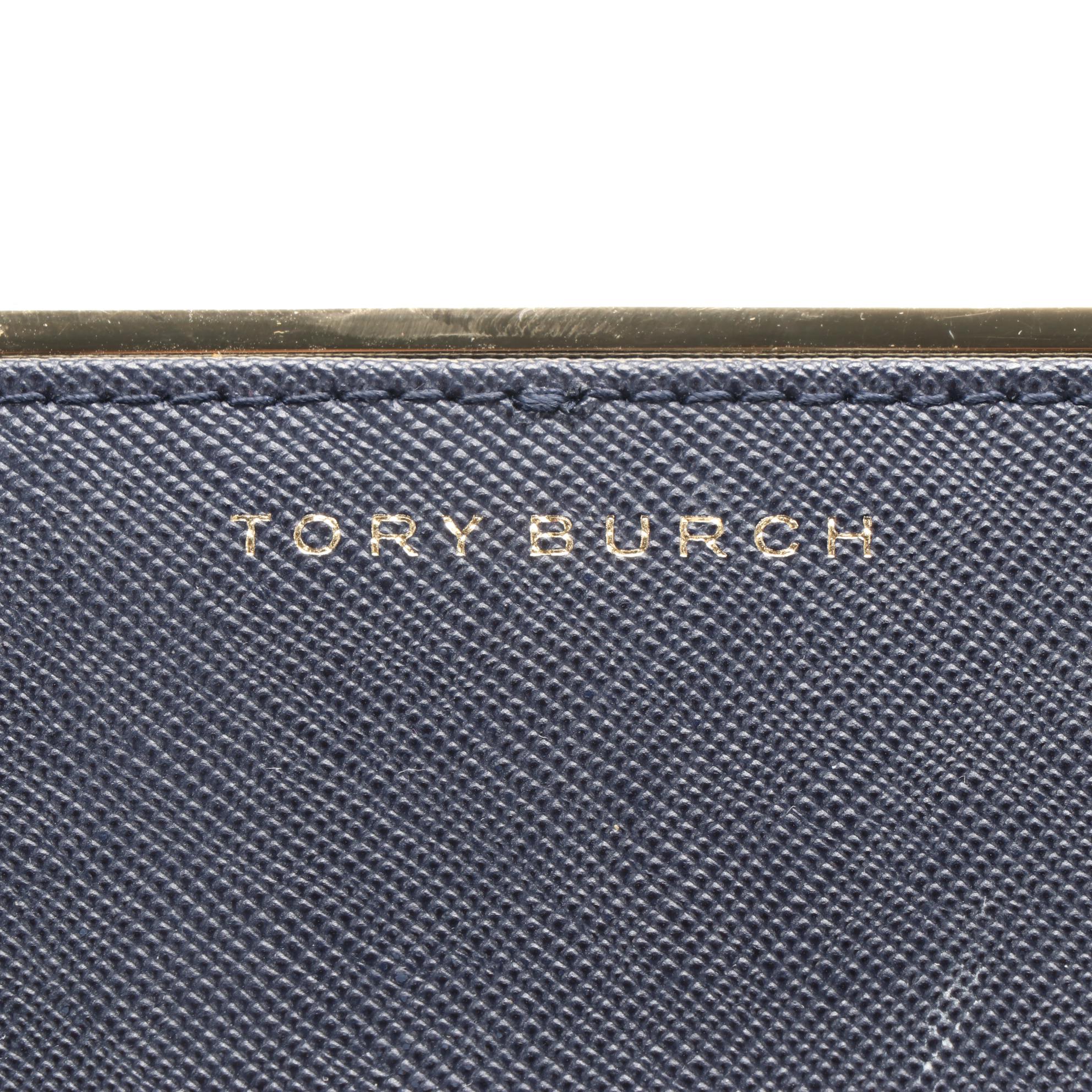 Tory Burch Navy Blue Saffiano Patent Leather Wallet