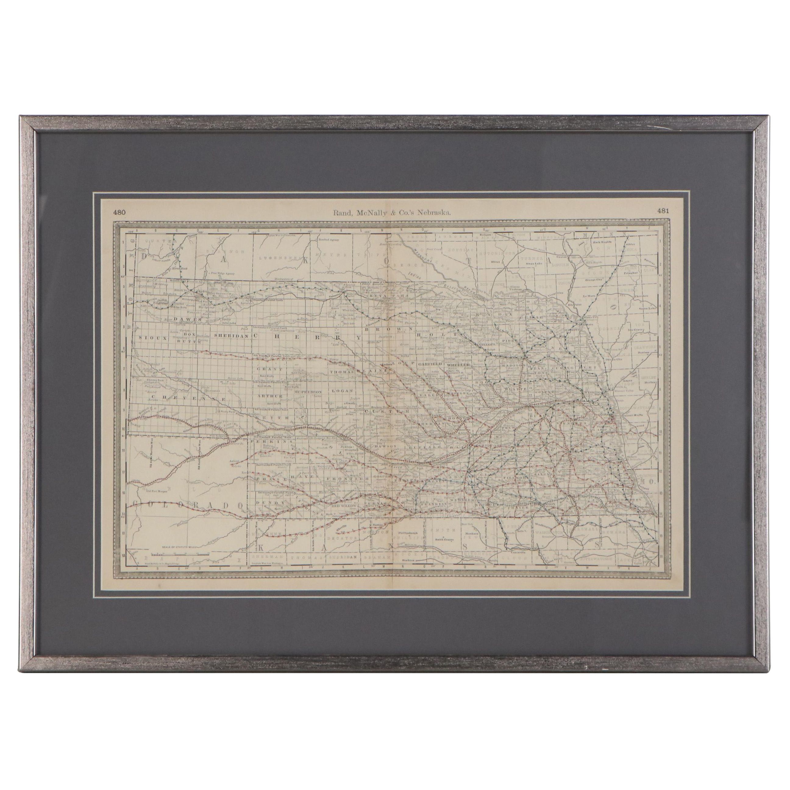 Rand McNally & Co. Railroad Map of Nebraska, Late 19th Century